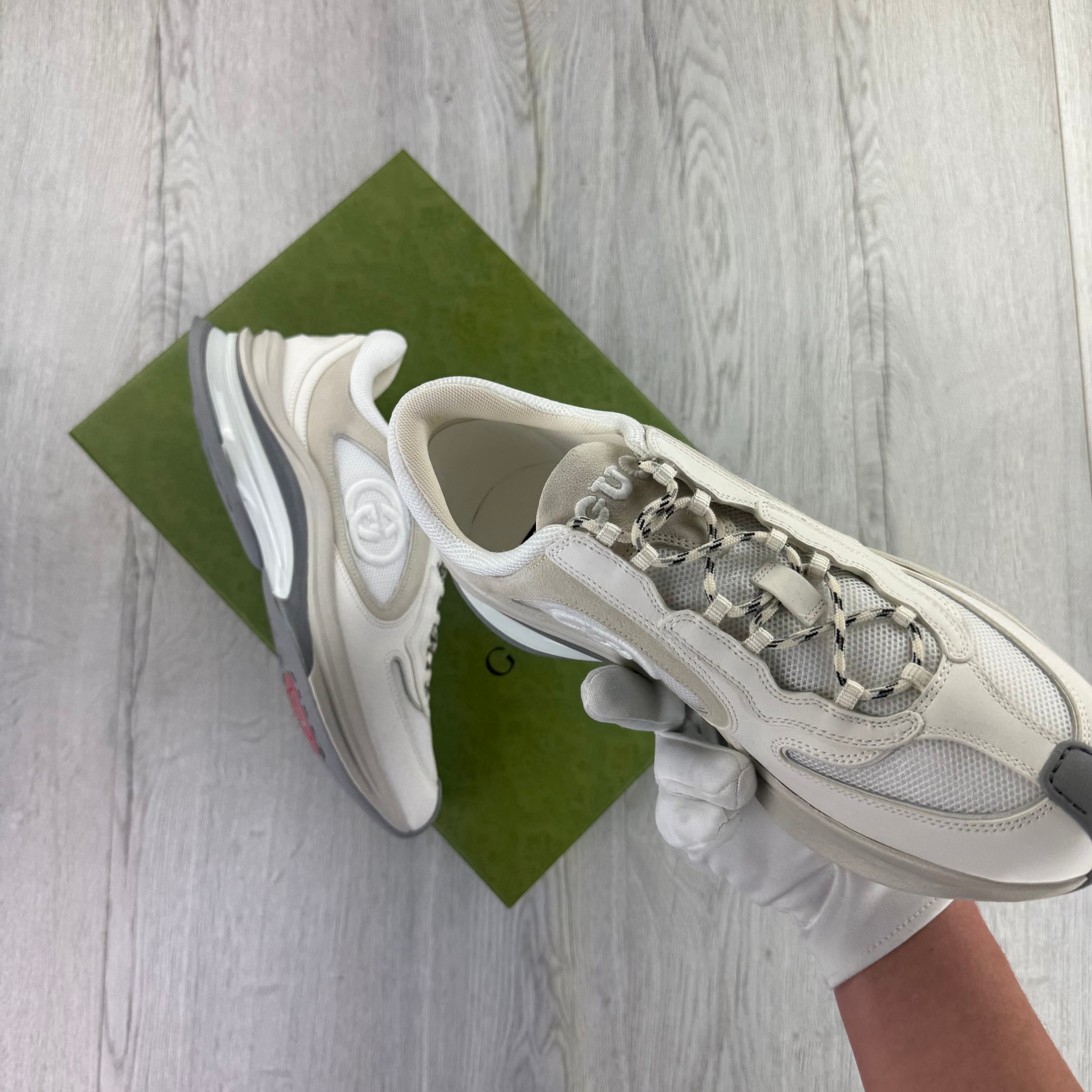 Gucci Men’s GG Nubuk Alaska White Trainers - Uk 10.5