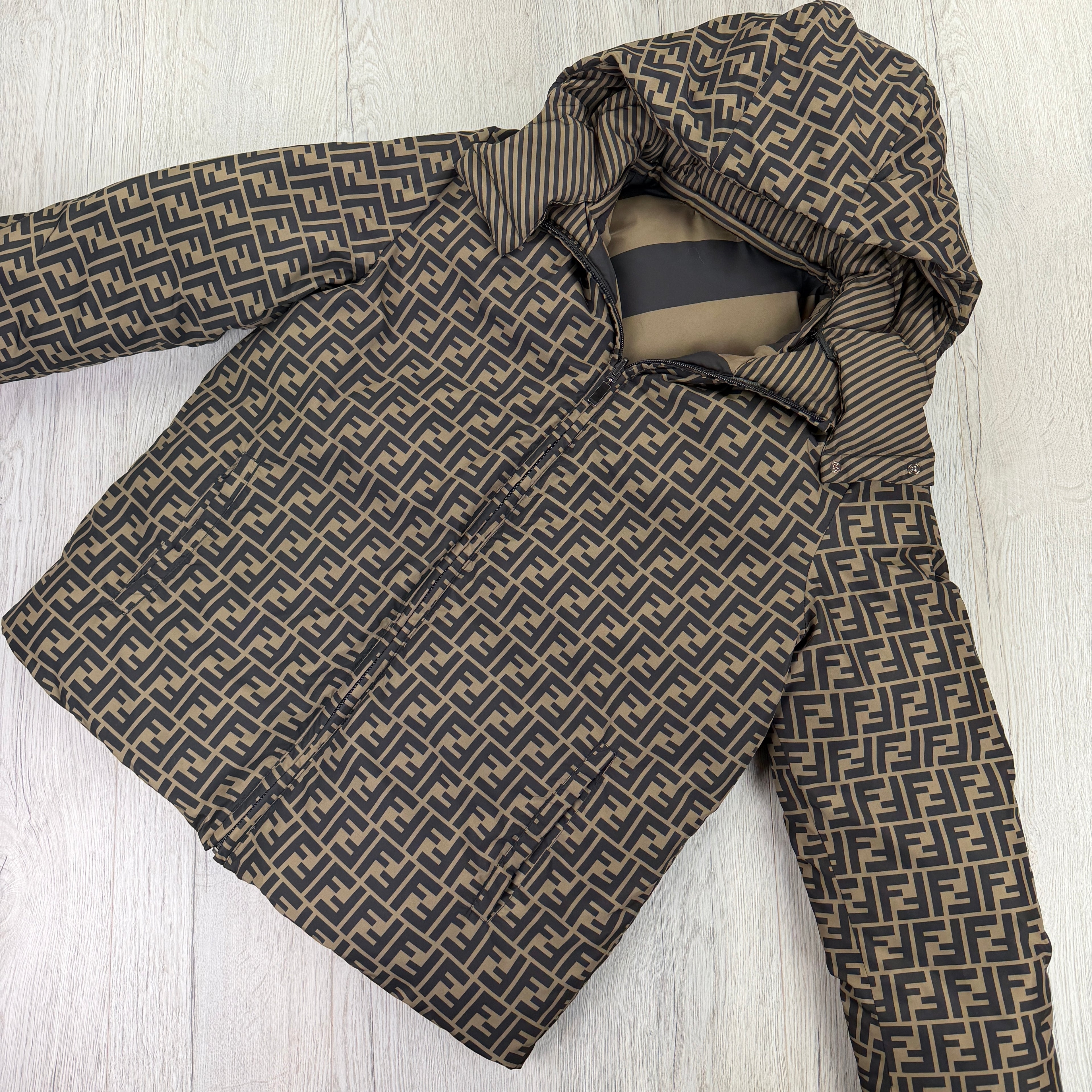 Fendi Men’s Zip-up FF Monogram Reversible Down Jacket - Size 52