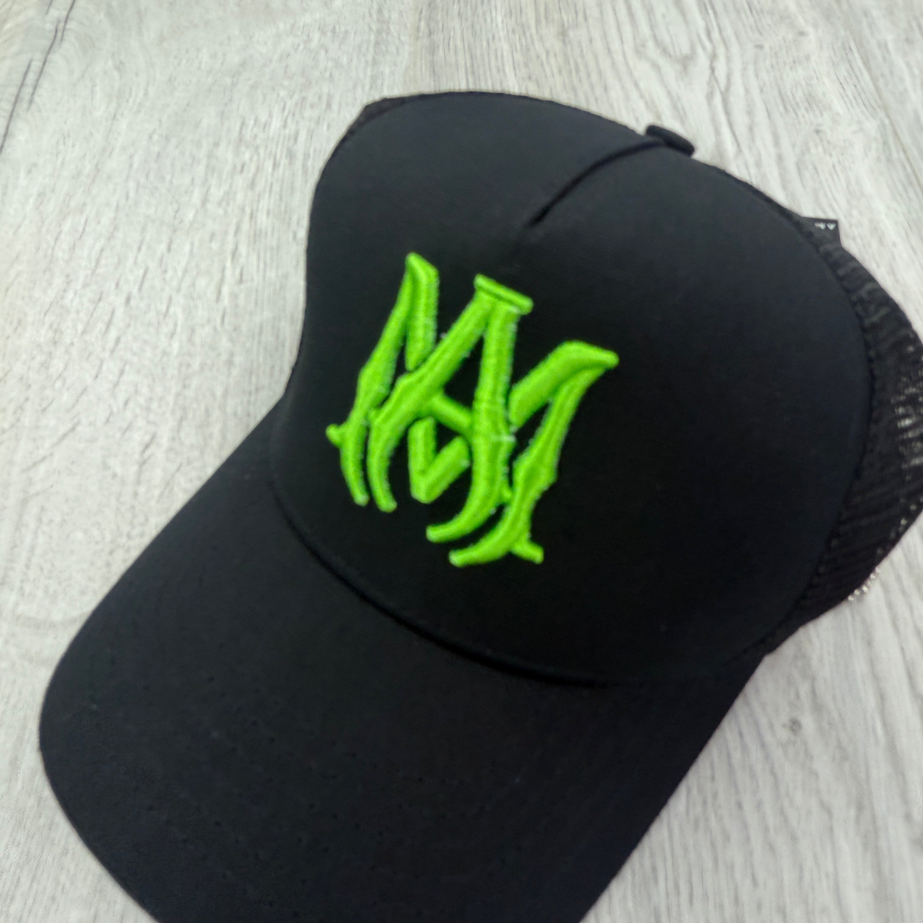Amiri Men’s Black Baseball Cap Green Neon Embroidered Logo