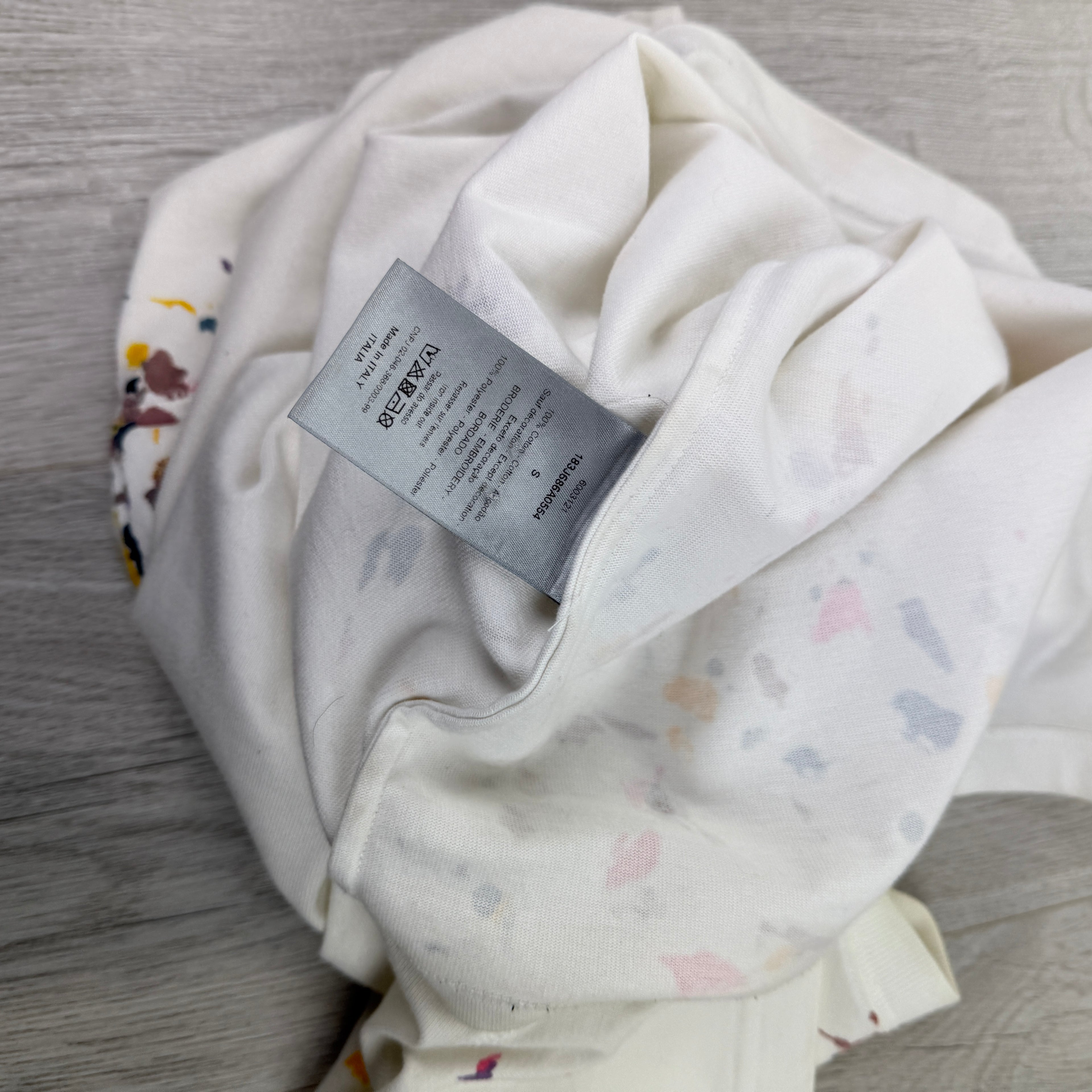 Dior Men’s White Paint Splattered T Shirt - Small