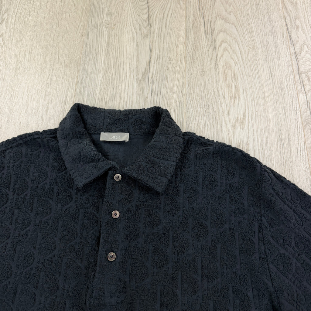 Dior Men’s Navy Oblique Towel Polo Shirt - Small (Fit Medium)