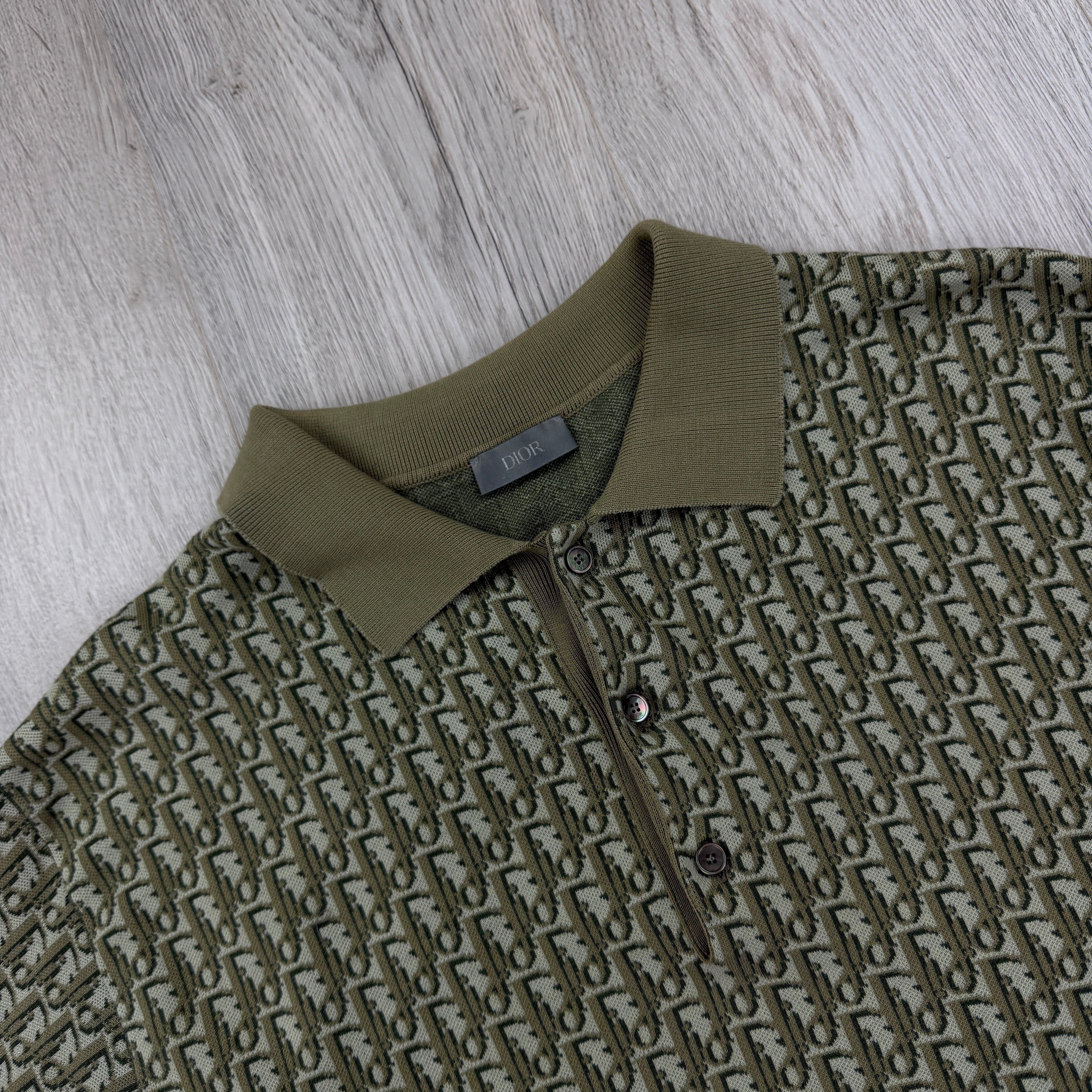 Dior Oblique Men’s Khaki / Olive Button-up Short Sleeve Polo shirt - Large