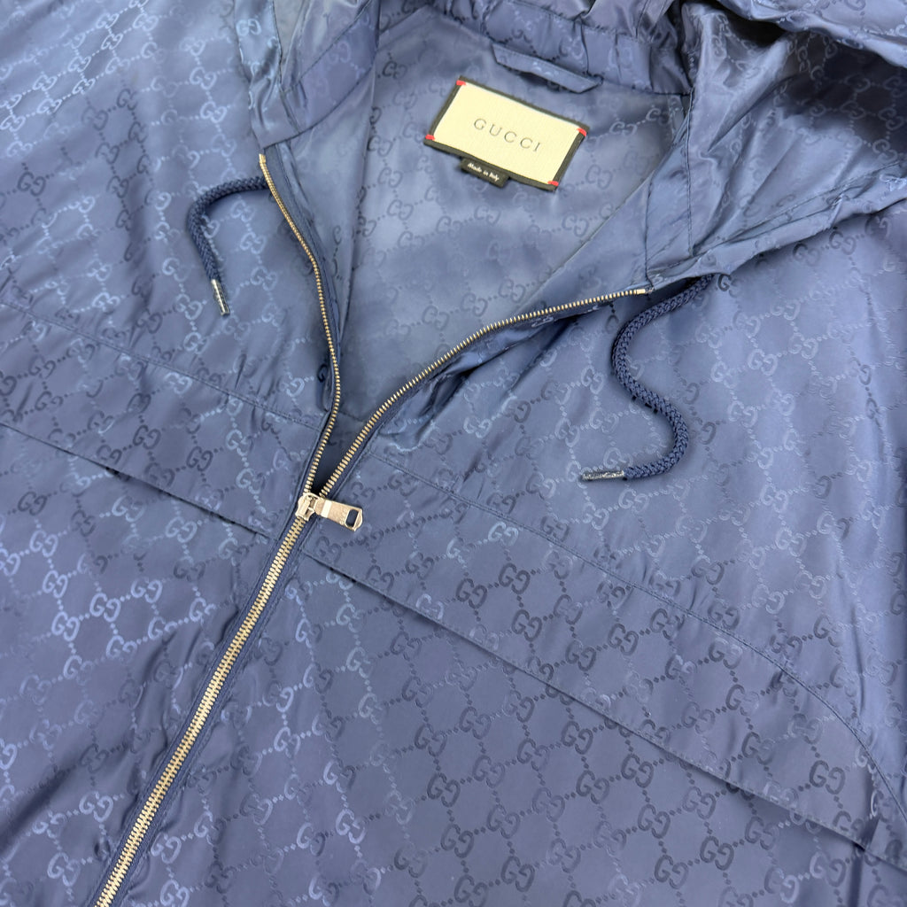 Gucci Men’s Navy Zip-up Monogrammed Windbreaker - 50 (Fit XL)