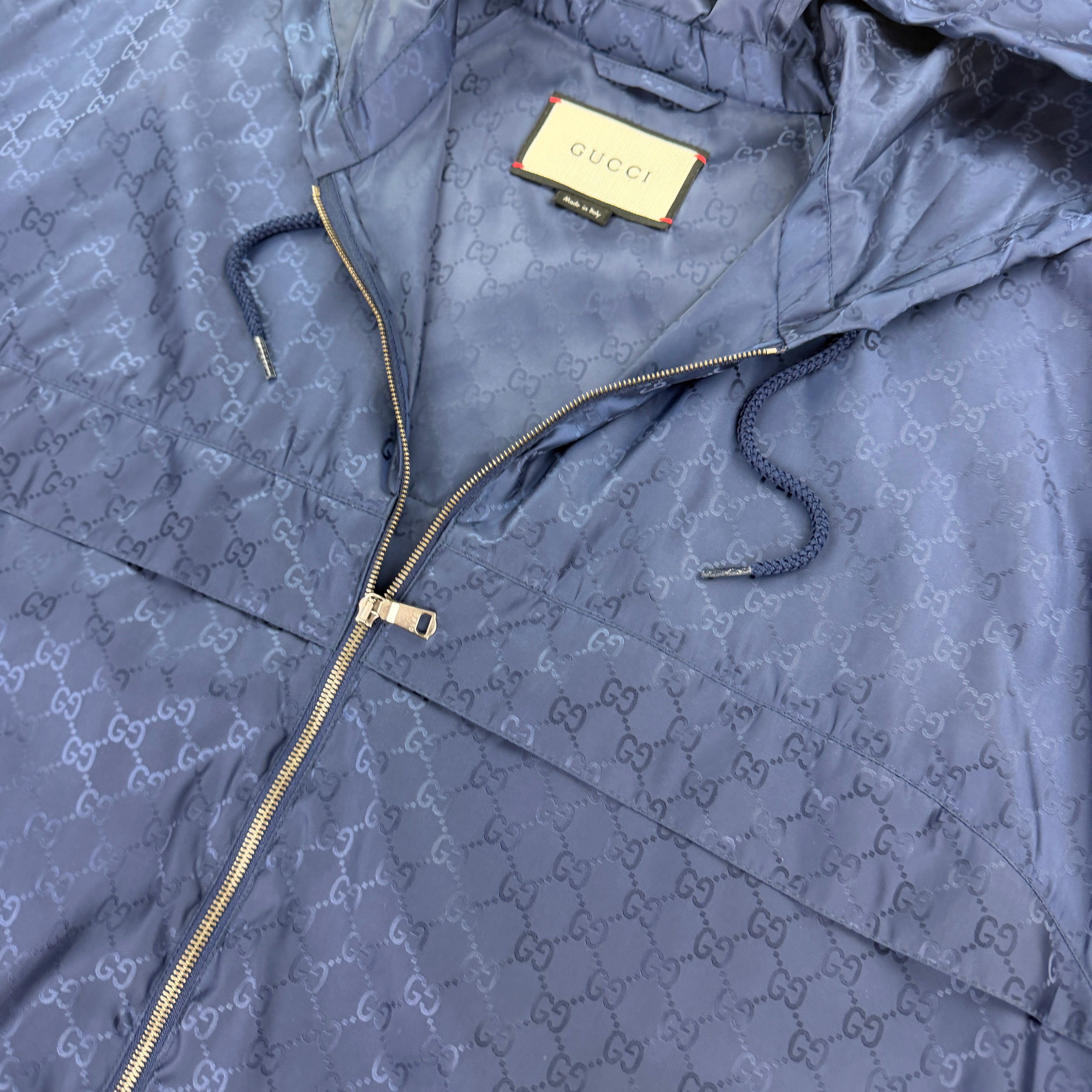 Gucci Men’s Navy Zip-up Monogrammed Windbreaker - 50 (Fit XL)