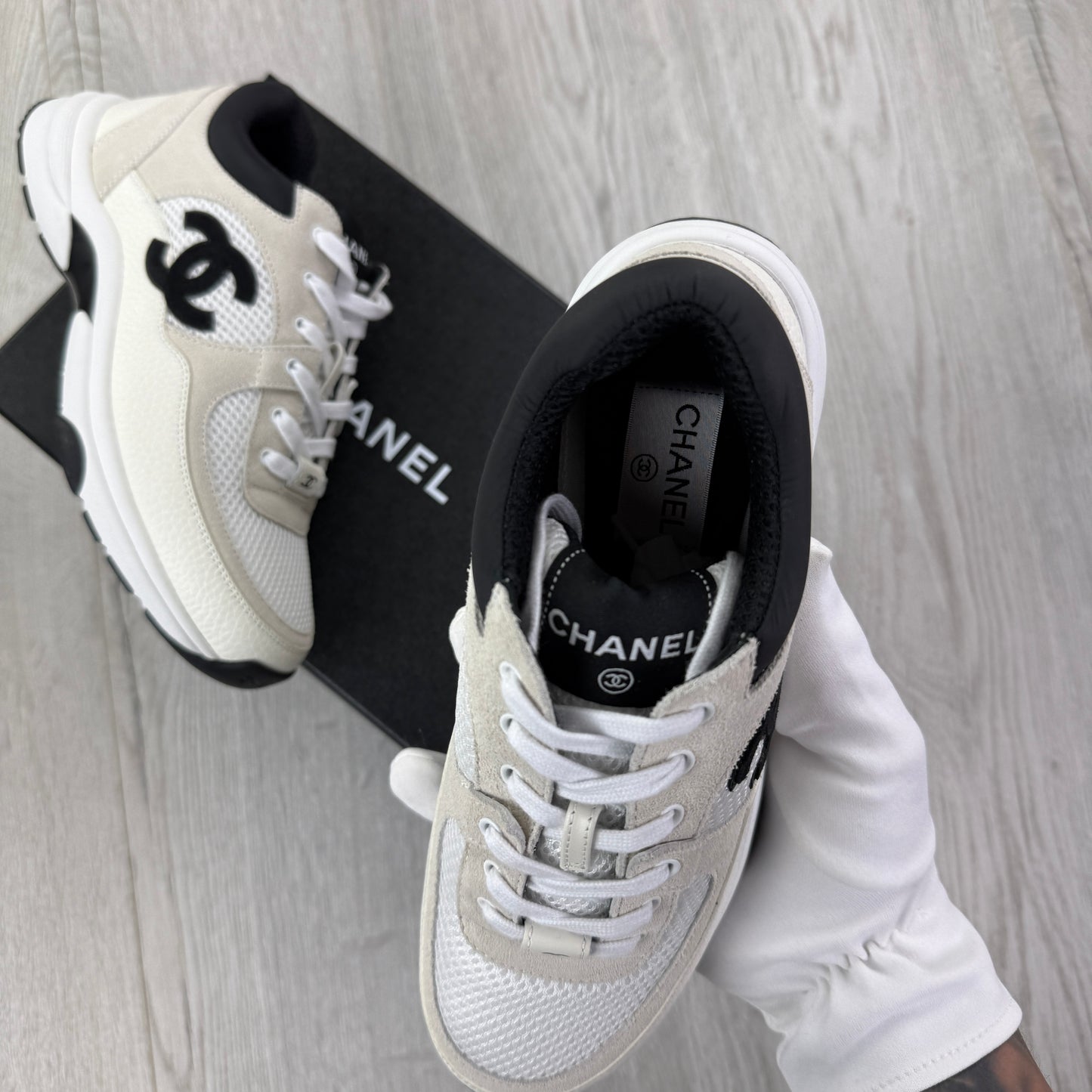 Chanel Women’s Low Top Beige / Black Suede Trainers