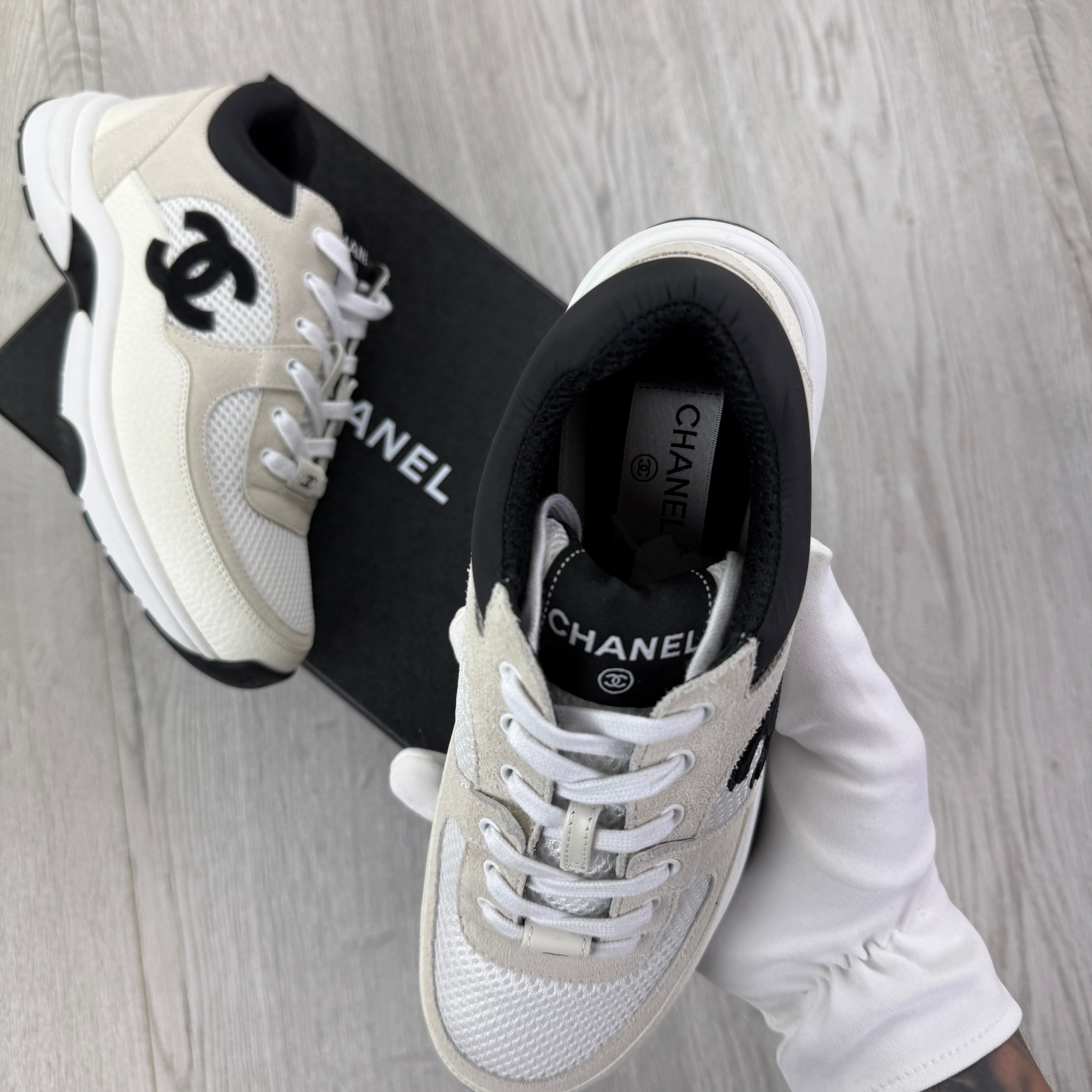 Chanel Women’s Low Top Beige / Black Suede Trainers