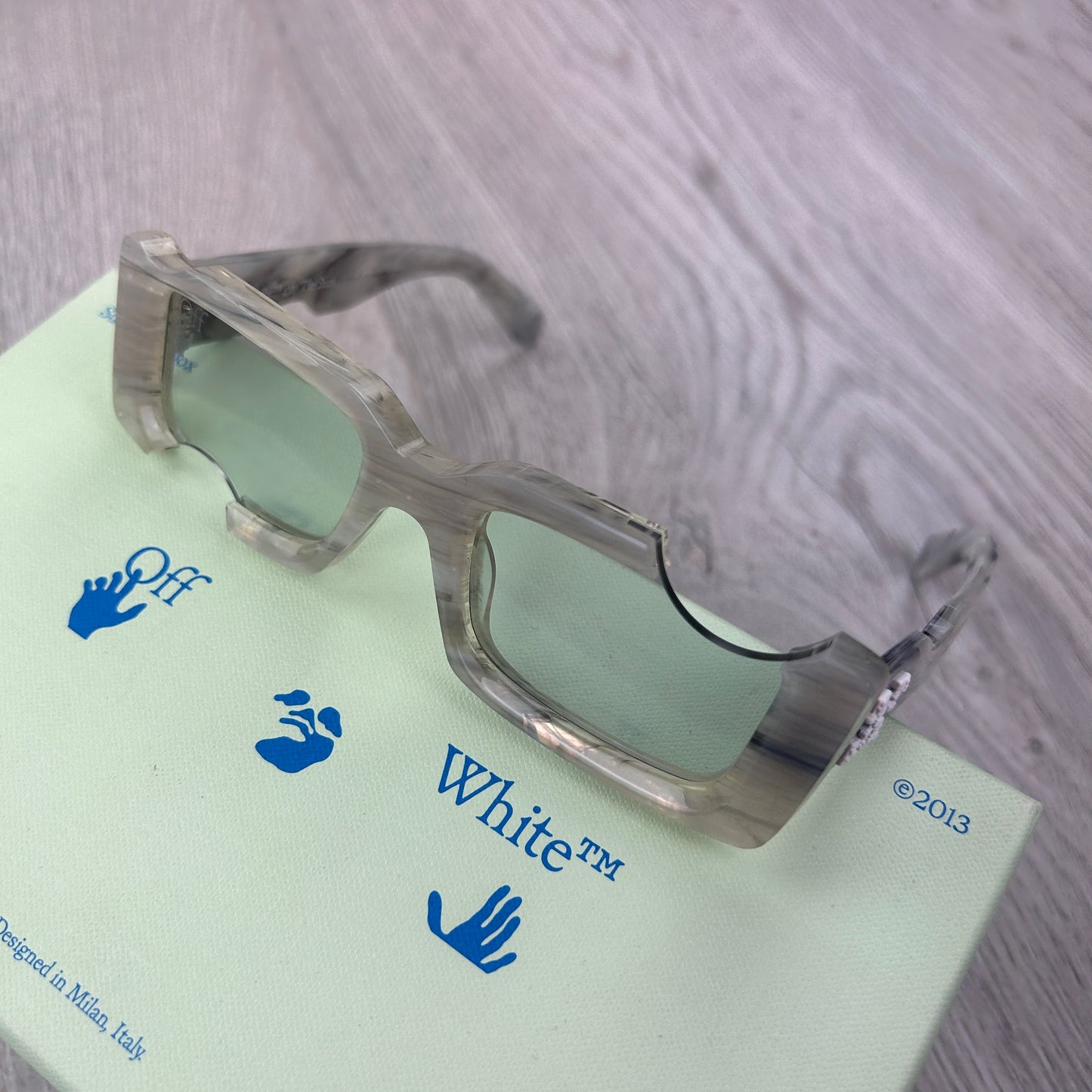Off White Grey Cady Cutout Rectangular-Frame Acetate Sunglasses