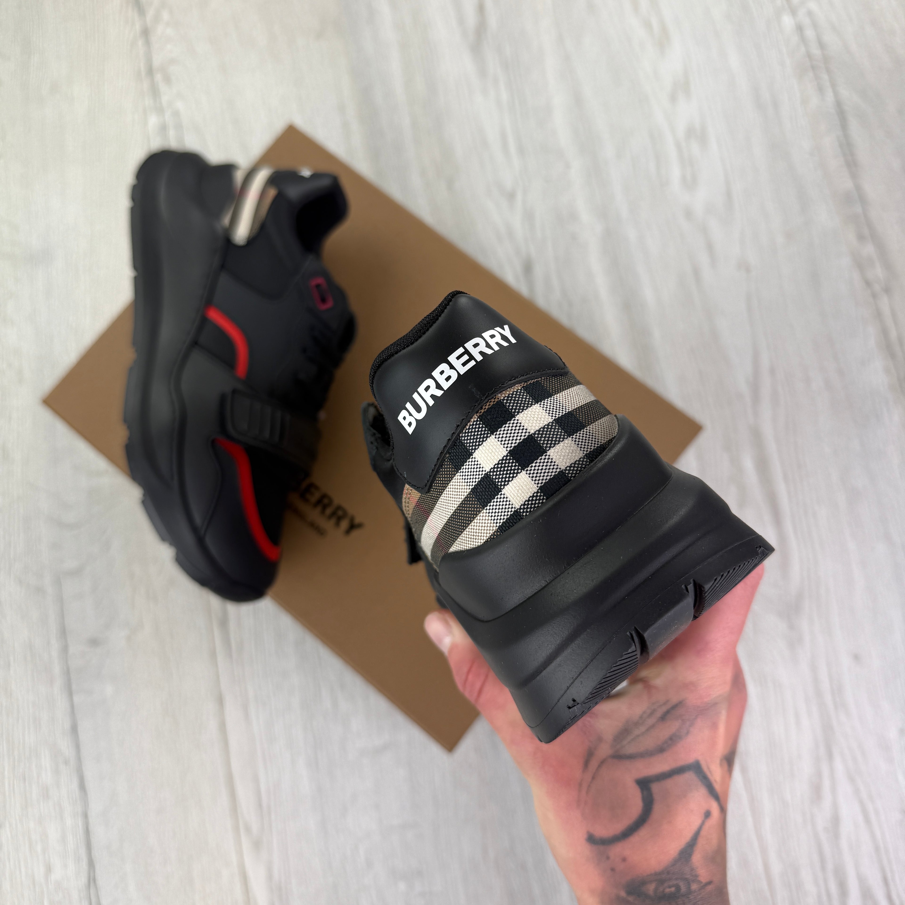 Burberry Men’s Black & Red Ramsey Check Trainers