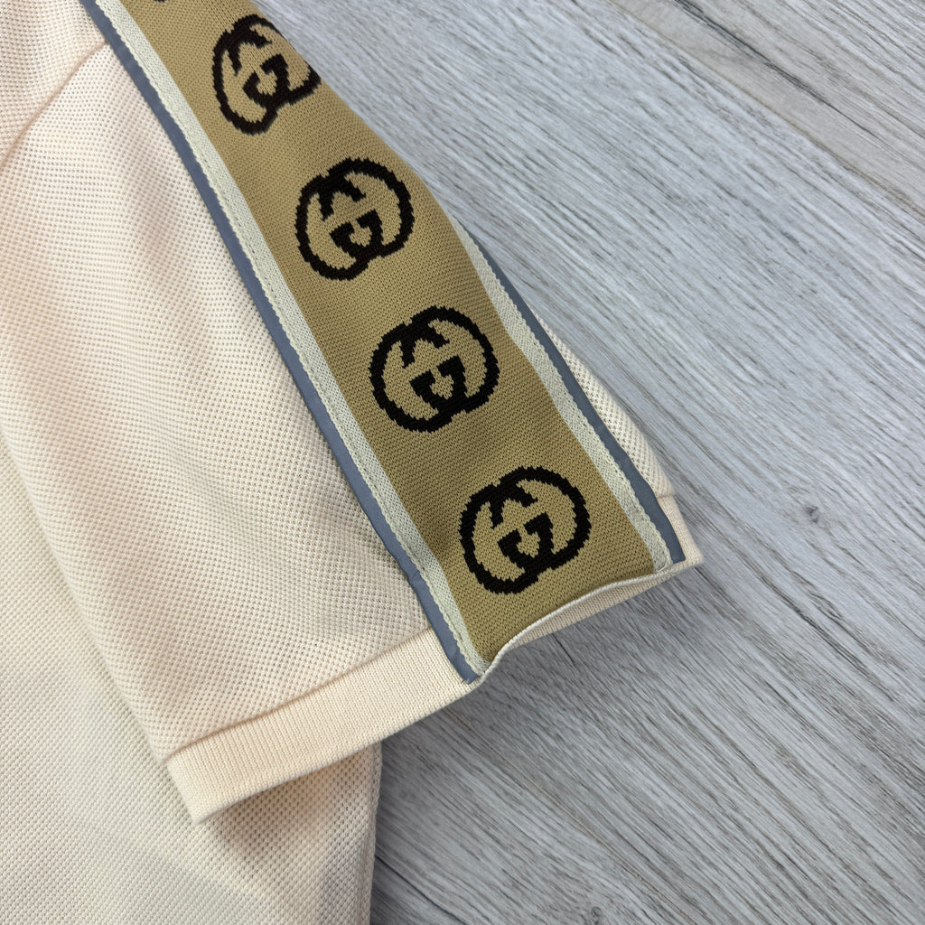 Gucci Men’s Beige Polo With Interlocking G Stripe