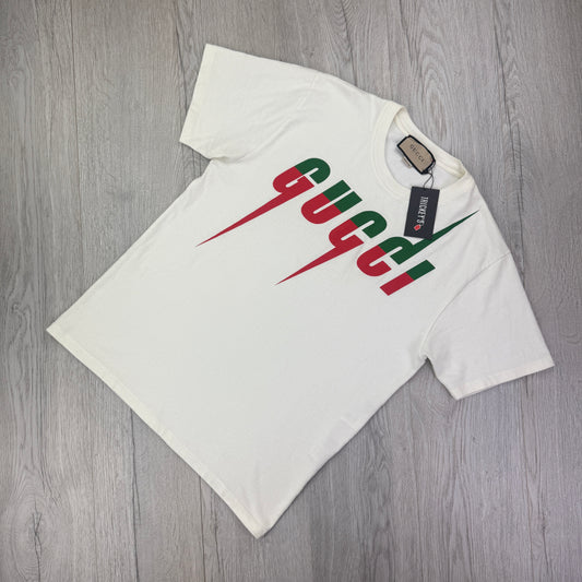 Gucci Men’s Off White Blade Print Logo T-shirt - Small Oversized