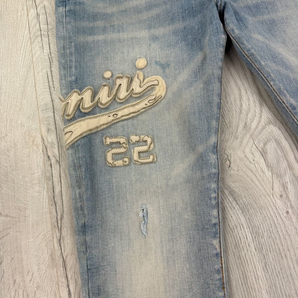 Amiri Men’s Blue Denim Jeans With Side Logo - 34 Slim