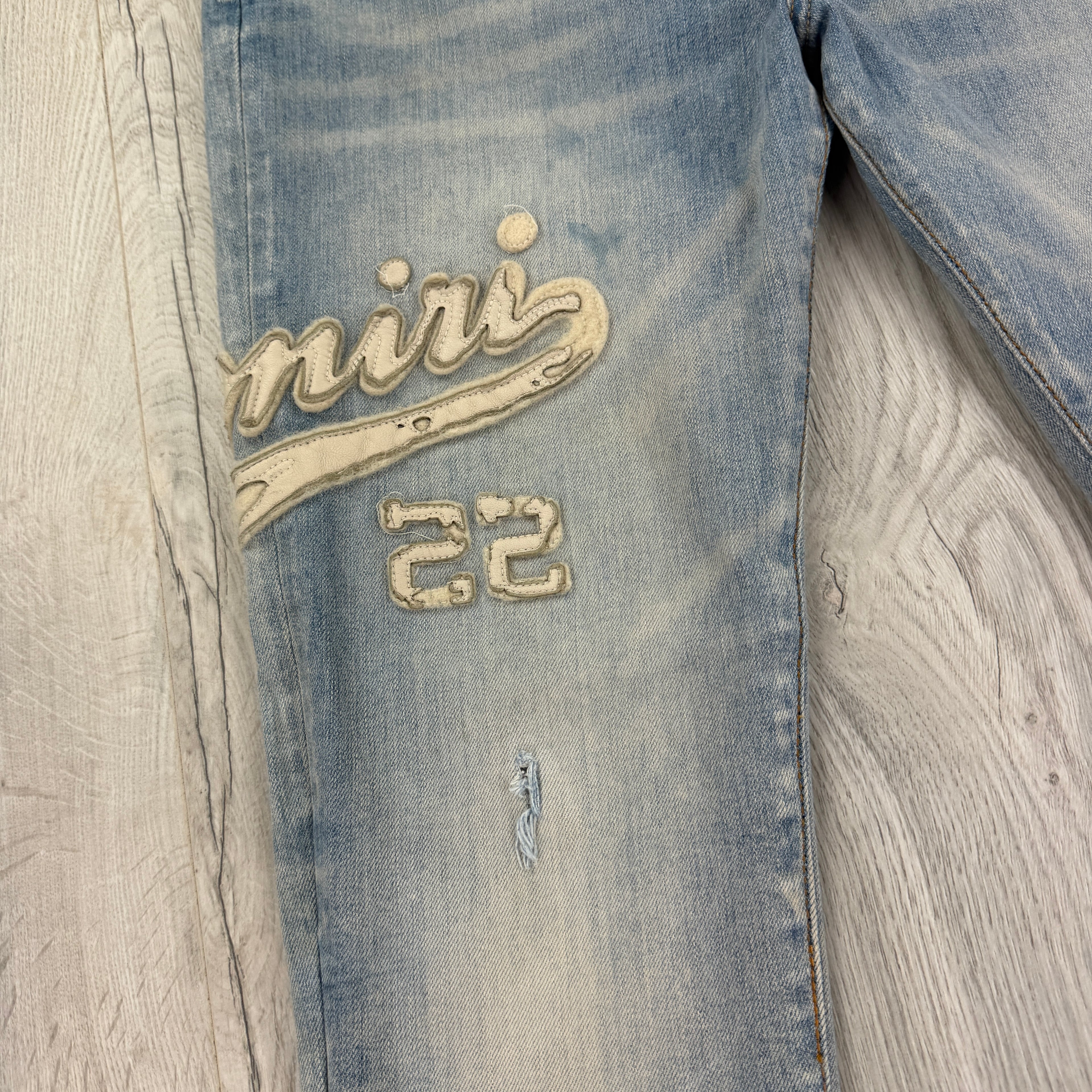 Amiri Men’s Blue Denim Jeans With Side Logo - 34 Slim