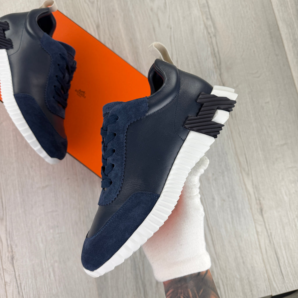 Hermes Men’s Navy Leather Bouncing Sneakers - 42 (Fit Uk 8)