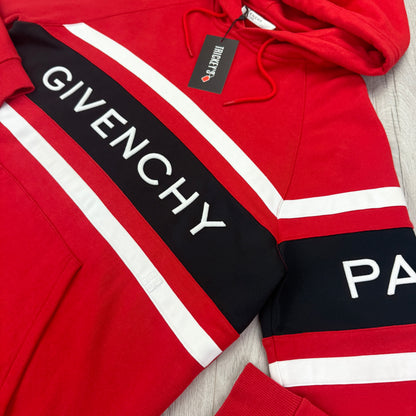 Givenchy Men’s Red Cotton Pullover Hoodie With Contrasting Stripes - Large