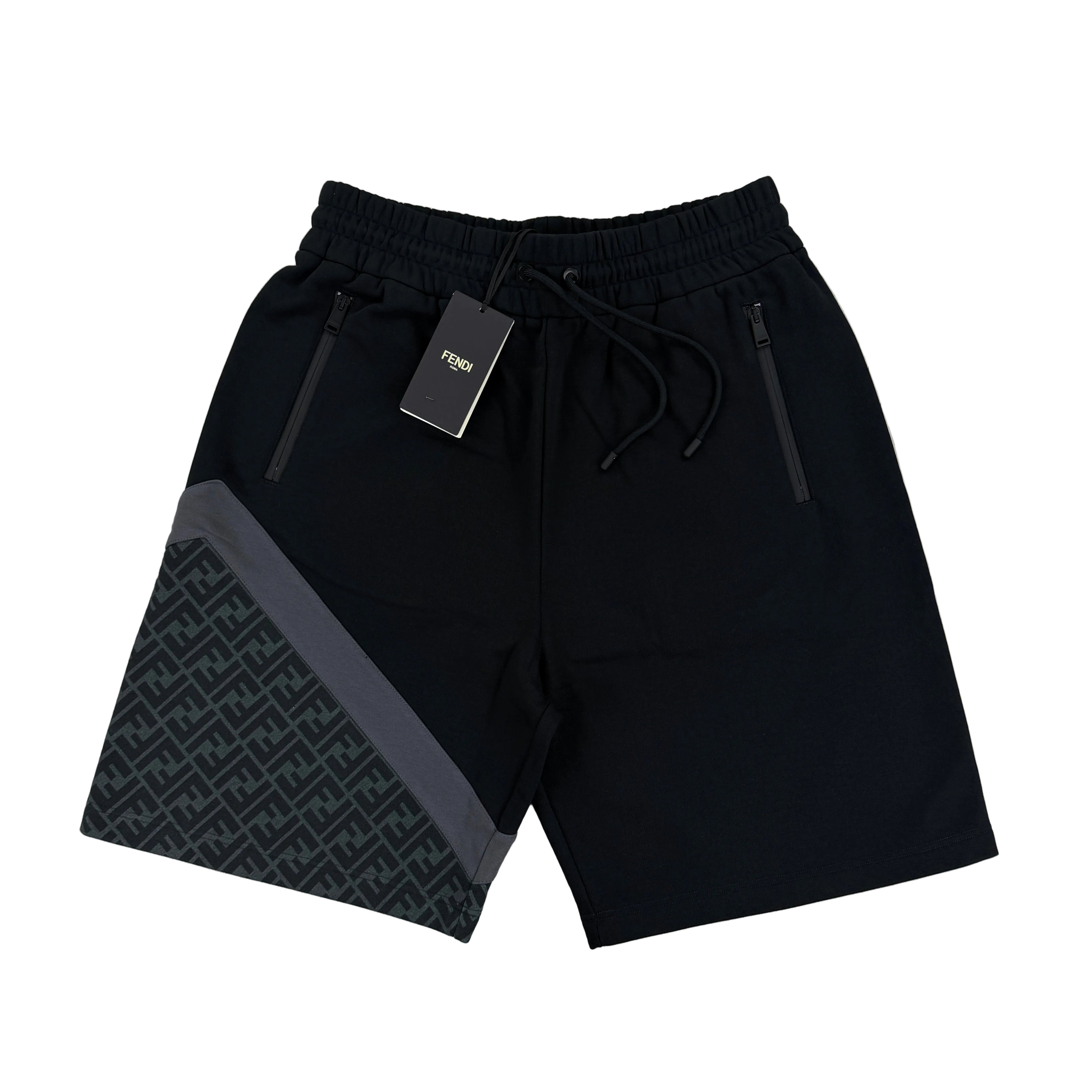 Fendi Men’s Black FF Cotton Diagonal Monogram Shorts - L/XL