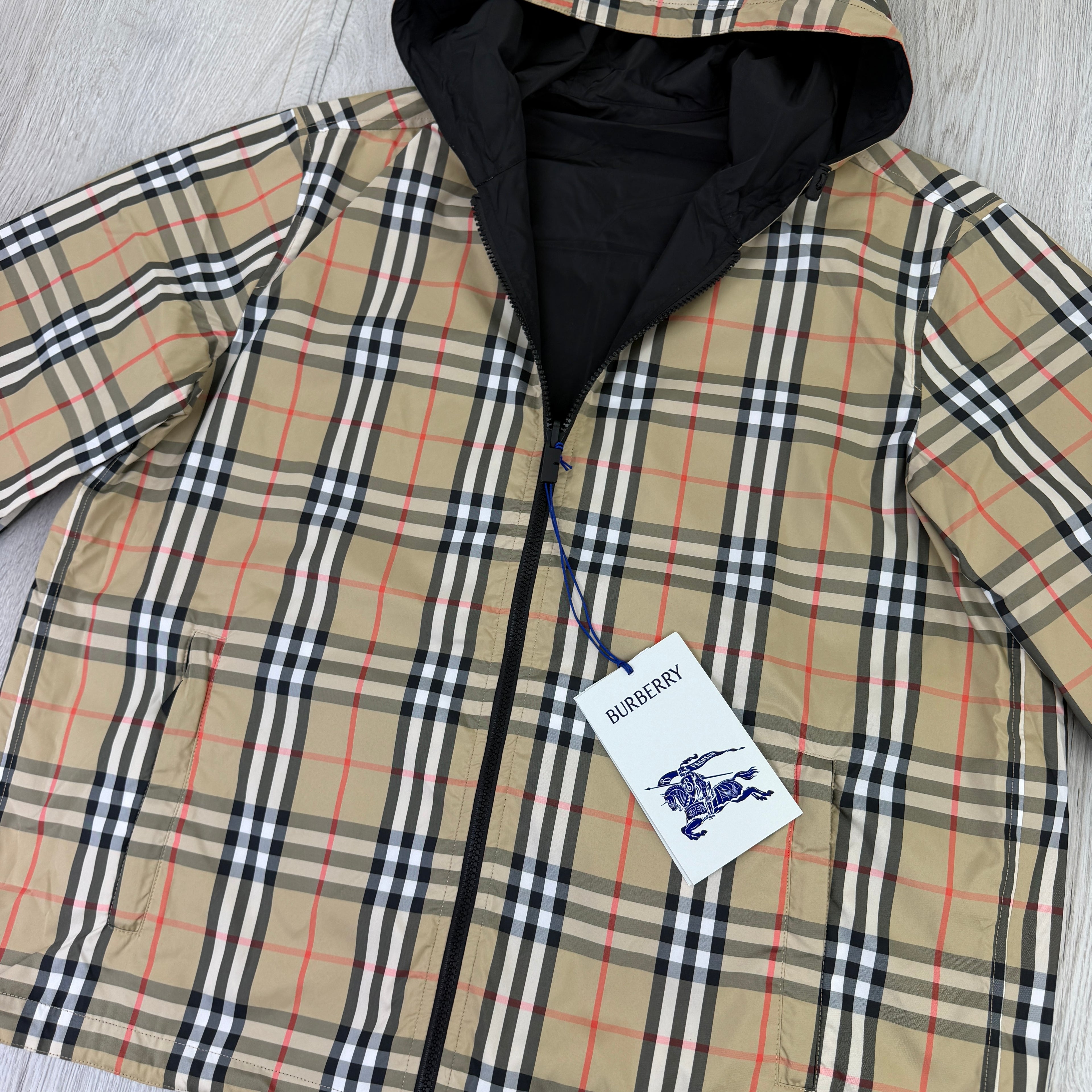 Burberry Men’s Vintage Check Reversible Windbreaker Jacket - Large