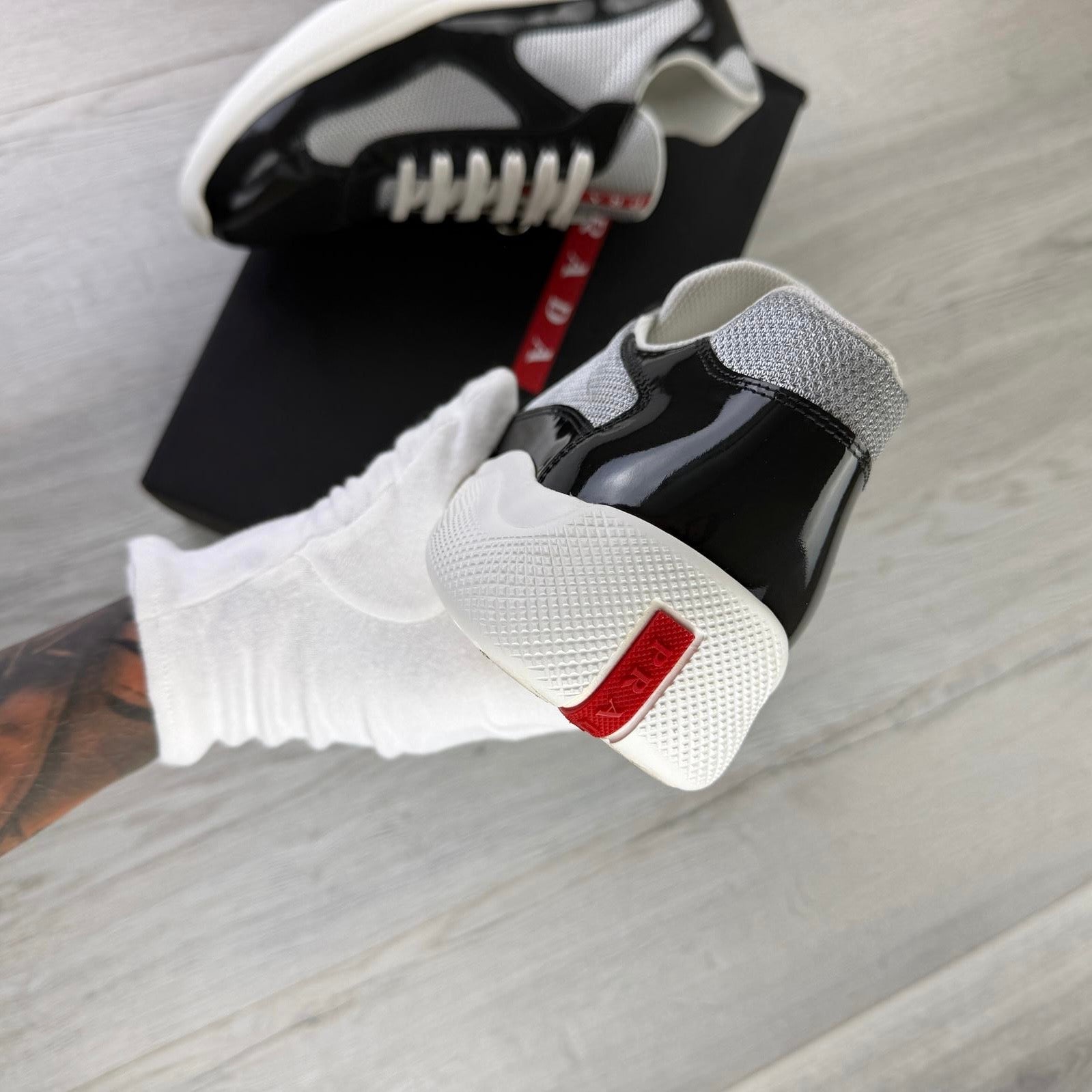Prada Cups Dark Grey / White Trainers - Uk 10.5 (Fit 11)