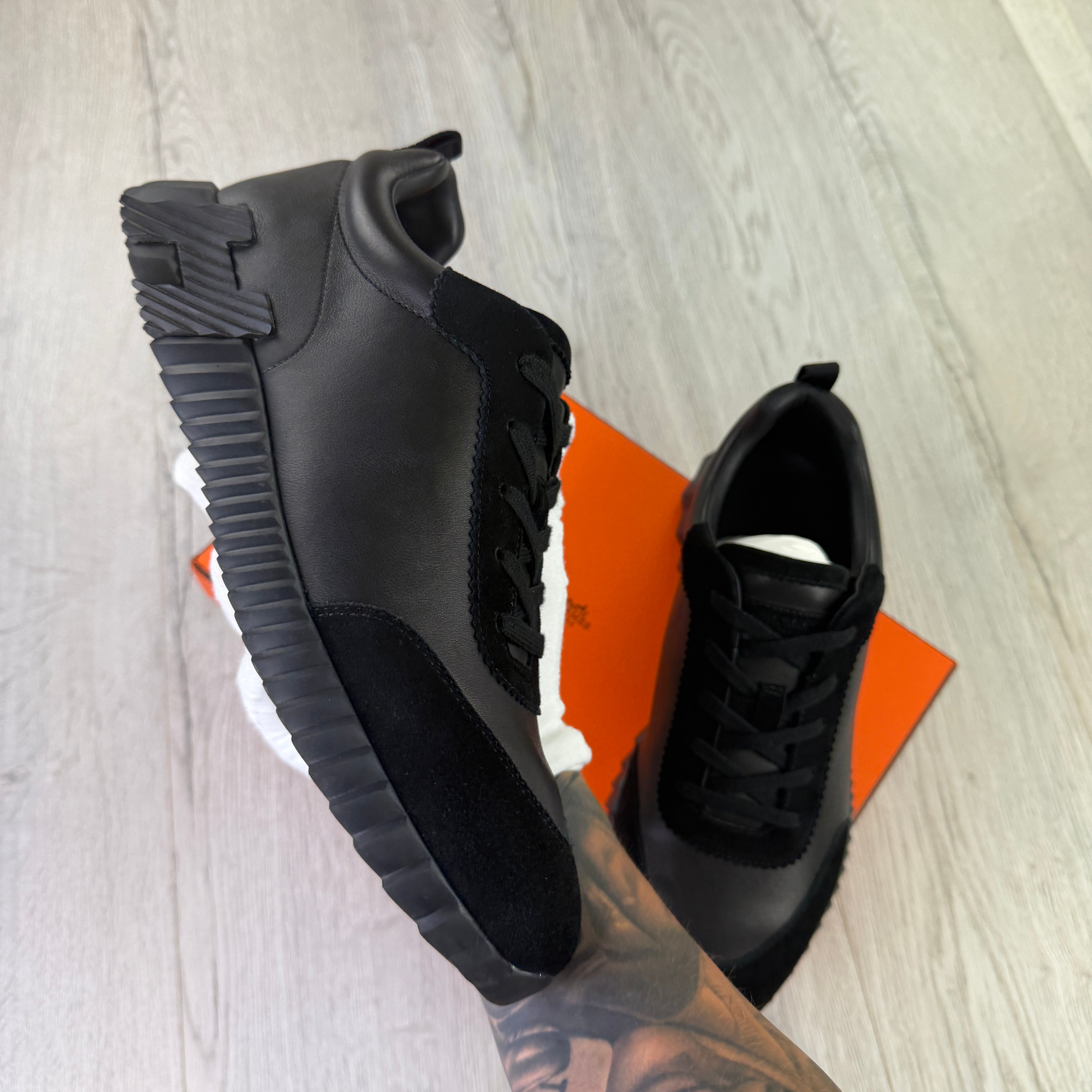 Hermes Men’s All Black Suede Bouncing Sneakers - Uk 11