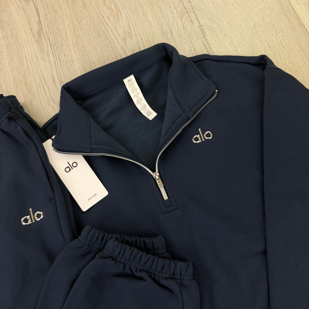 Alo Men’s Navy Full 1/4 Zip & Cuffed Bottoms Tracksuit