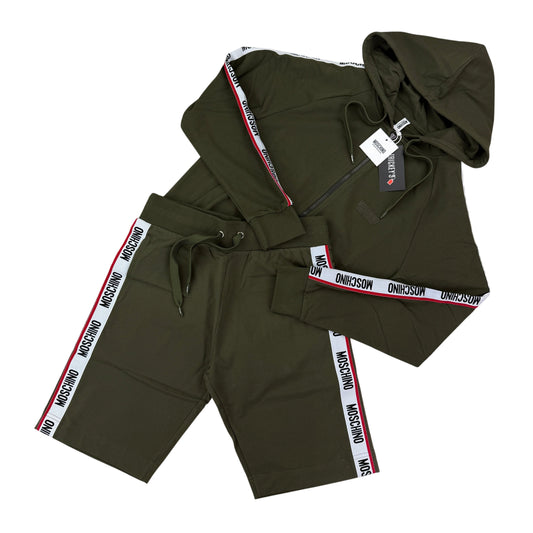 Moschino Khaki Green Hoodie & Shorts Set