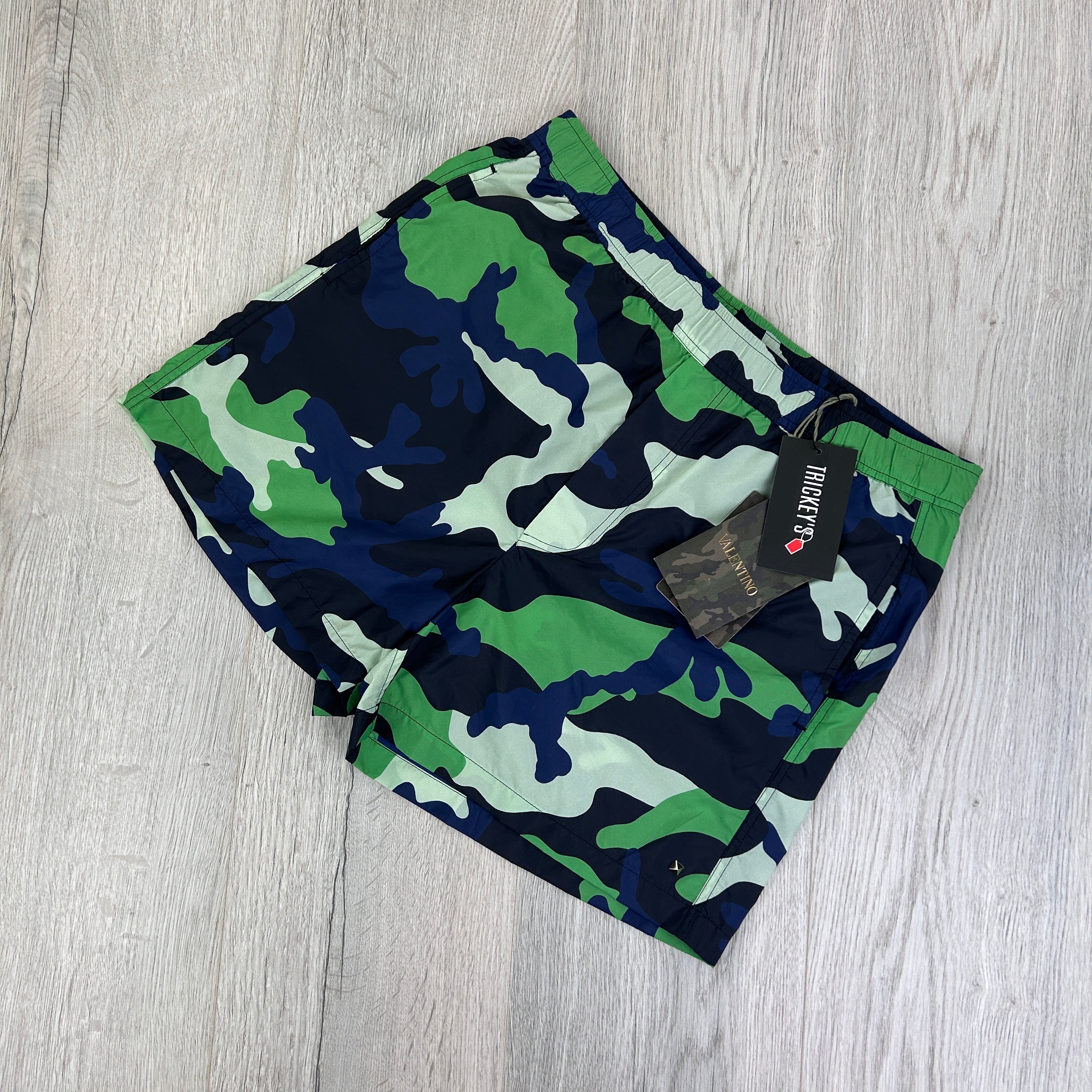 Valentino Men’s Green Navy Camo Swim Shorts - 44