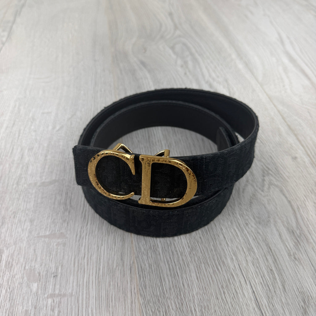 Dior Men’s Oblique Belt With Gold CD Buckle - 95 (Uk 30 -34)