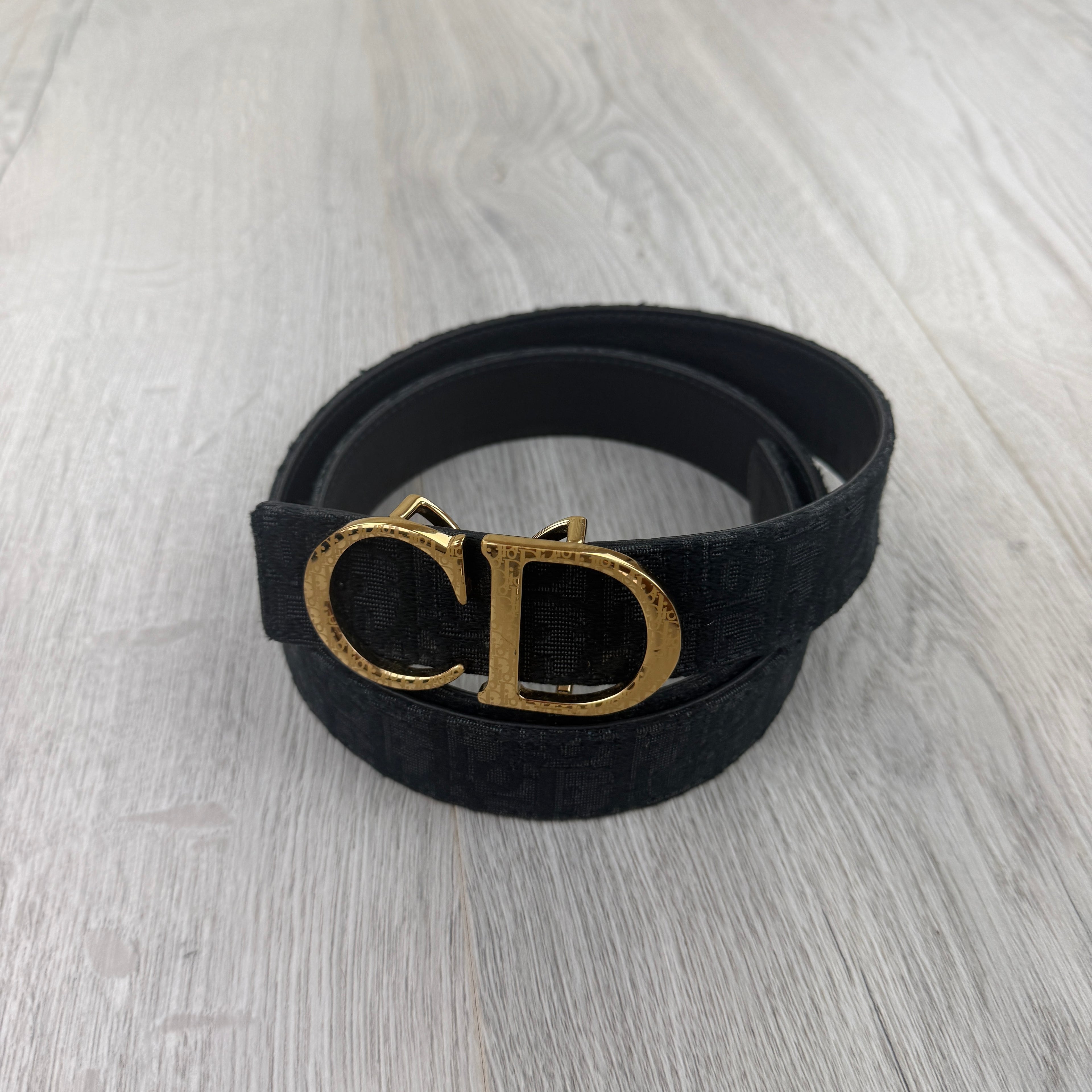 Dior Men’s Oblique Belt With Gold CD Buckle - 95 (Uk 30 -34)