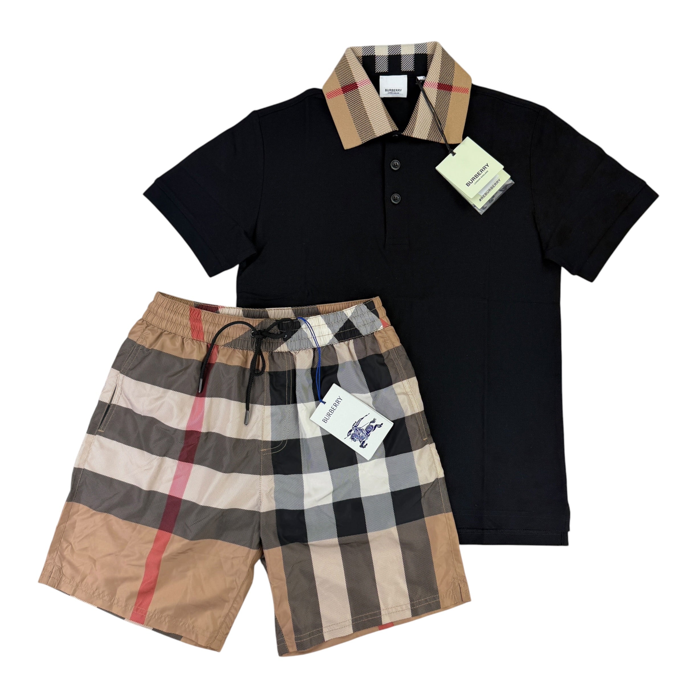 Burberry Men’s Black Polo Shirt & Shorts Set