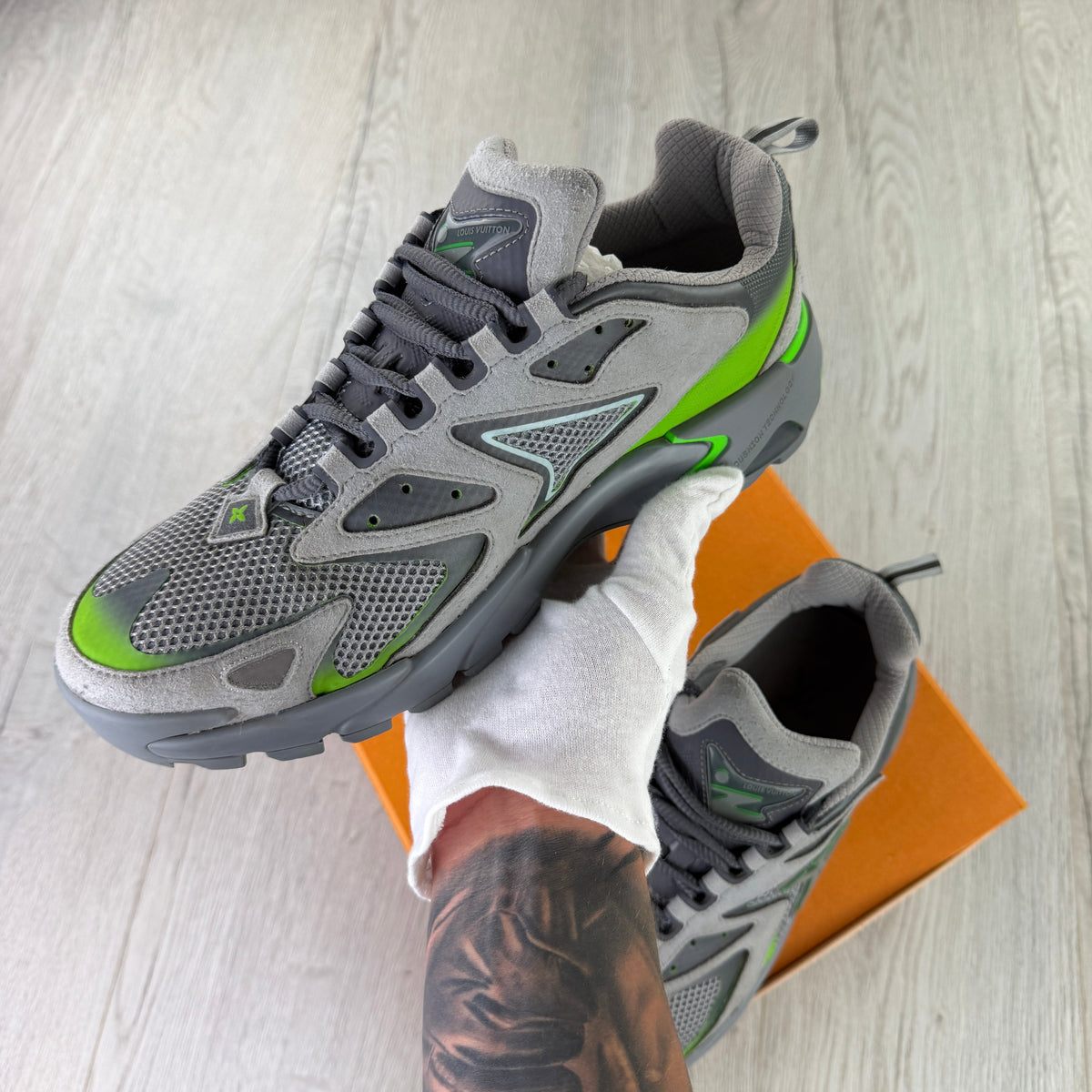 Louis Vuitton Men’s Grey/Green Tactical Trainers - Uk 8.5