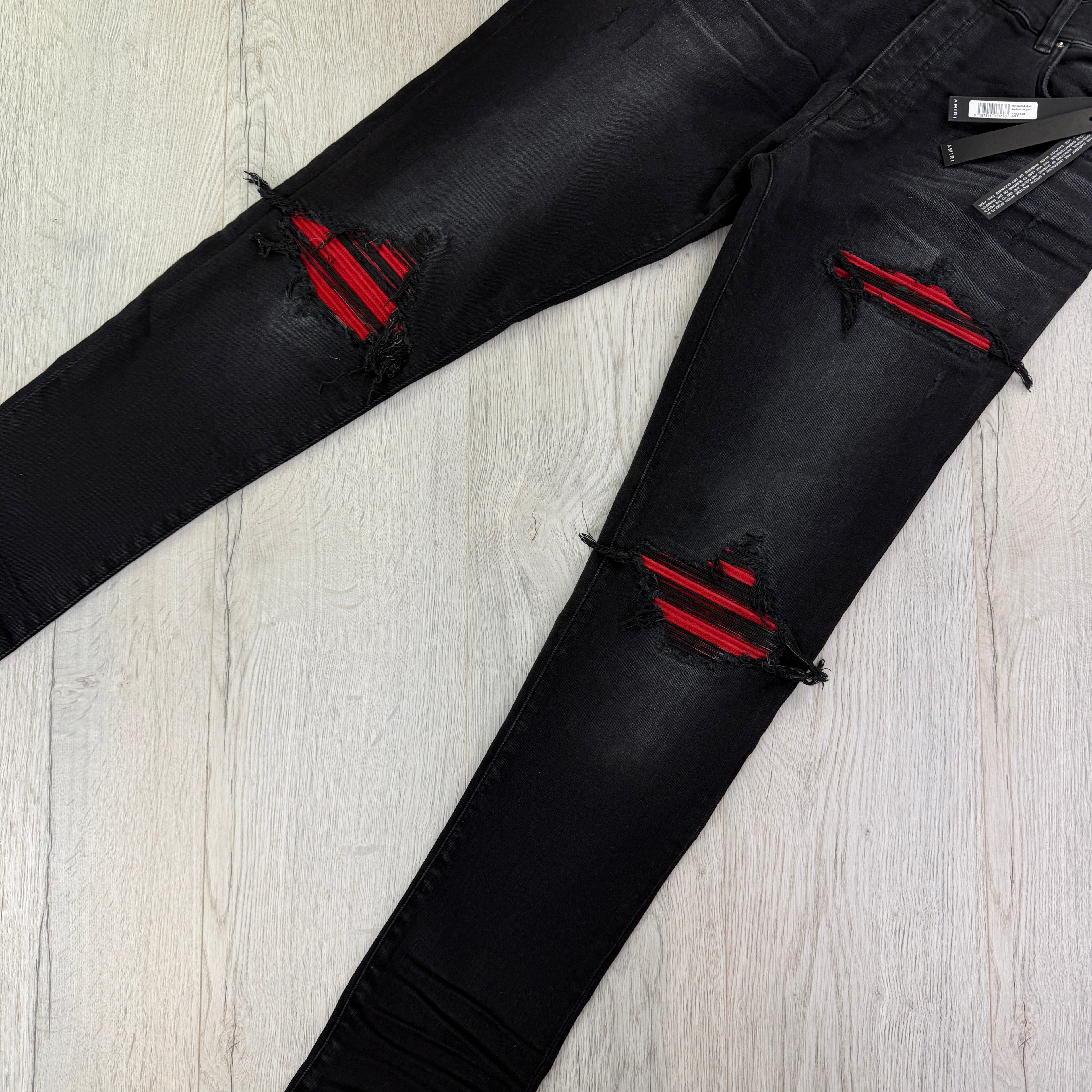 Amiri Men’s Black & Red Distressed Ripped Jeans - Uk 31