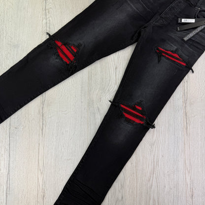 Amiri Men’s Black & Red Distressed Ripped Jeans - Uk 31