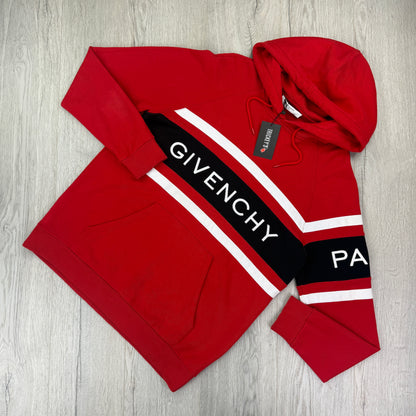 Givenchy Men’s Red Cotton Pullover Hoodie With Contrasting Stripes - Large