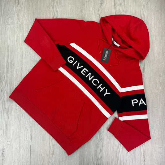 Givenchy Men’s Red Cotton Pullover Hoodie With Contrasting Stripes - Large
