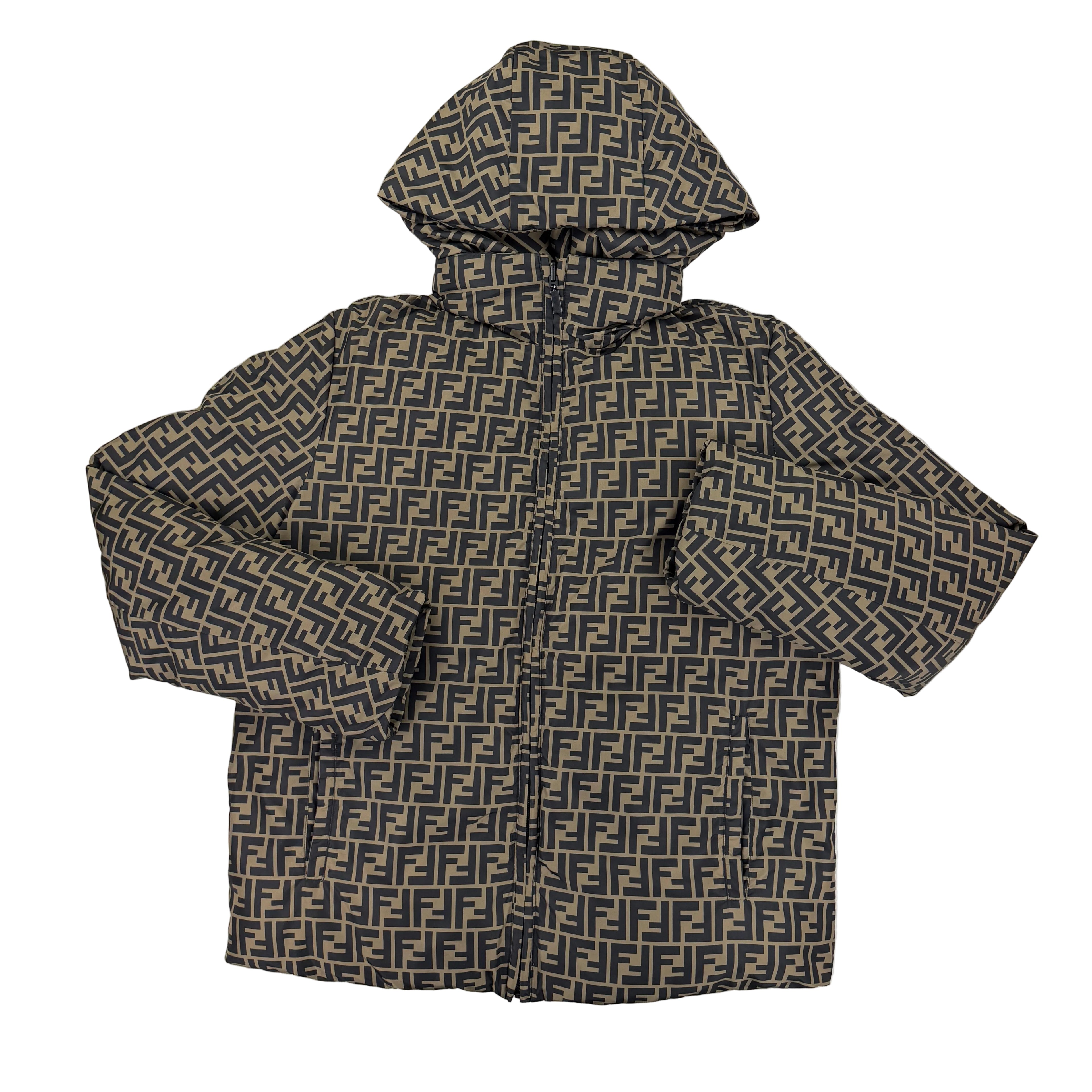 Fendi Men’s Zip-up FF Monogram Reversible Down Jacket - Size 52