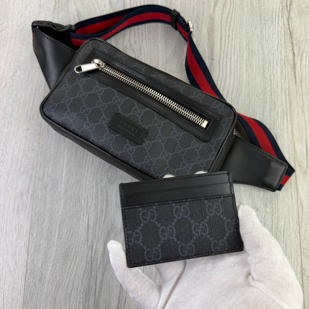 Gucci Men’s GG Black Belt Bag & Card Holder Set