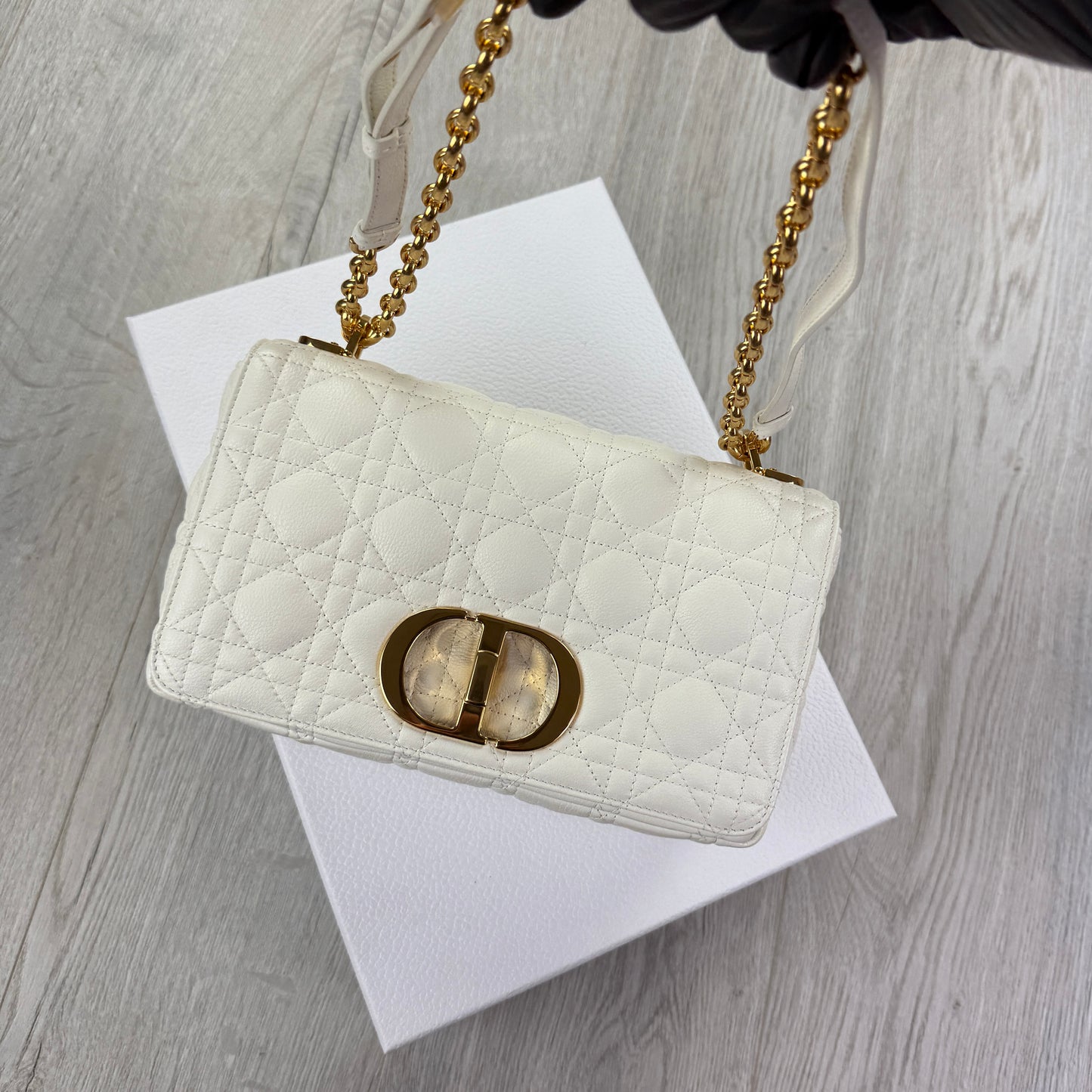 Dior Women’s White Small Dior Caro Ivory Supple Cannage Calfskin Bag