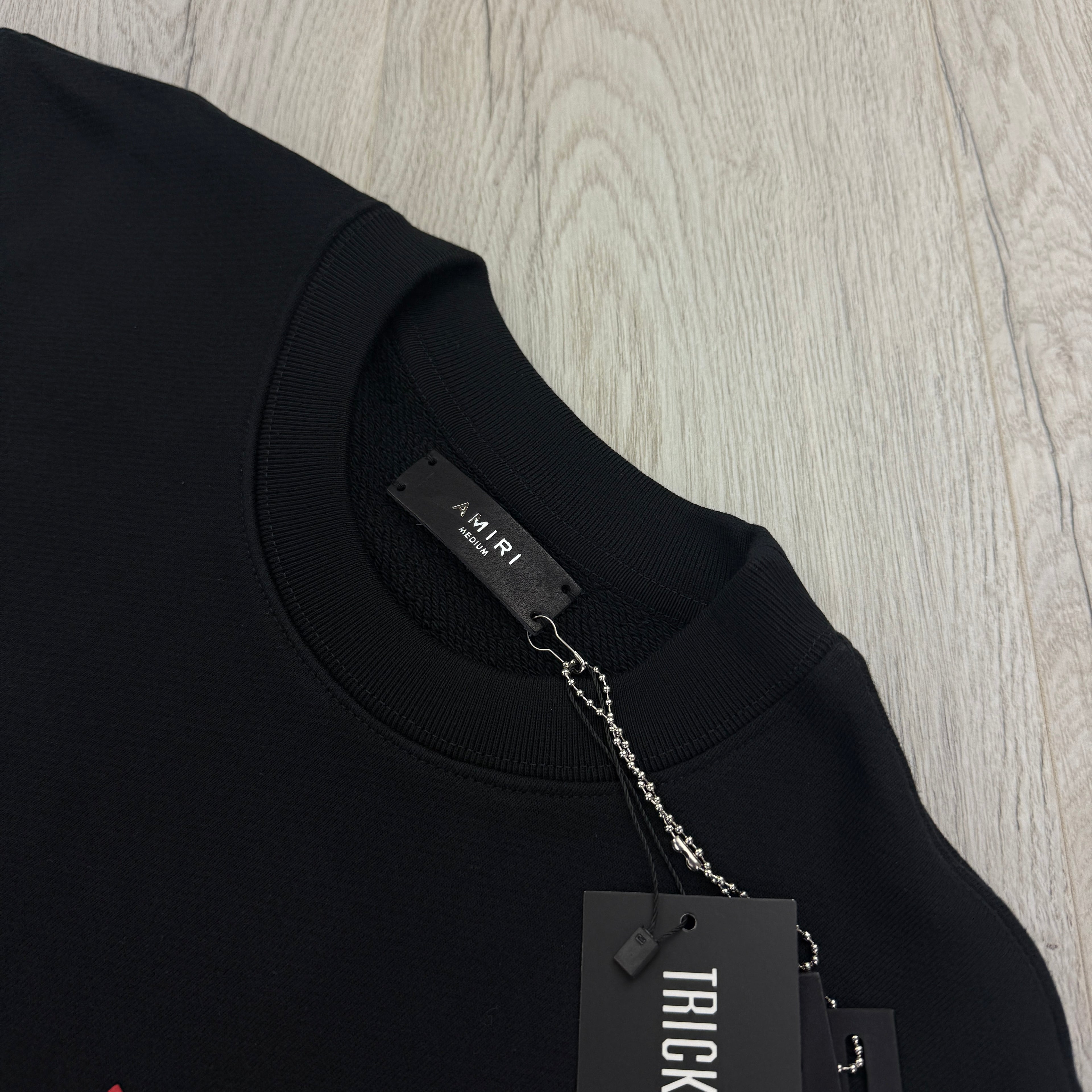 Amiri Men’s Black Crewneck Jumper Red MA Logo - Medium