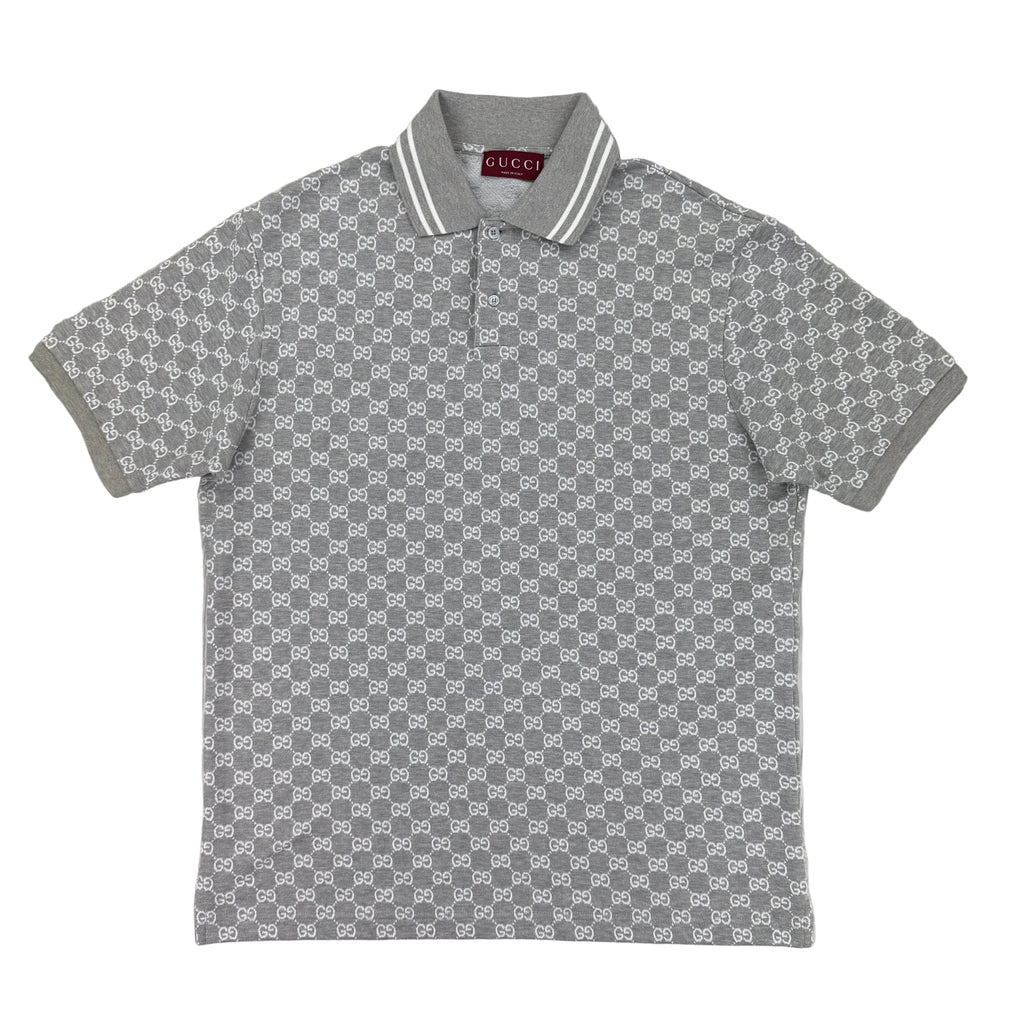 Gucci Men’s Grey & White GG Interlocking Polo Shirt - Medium (Fit Large)