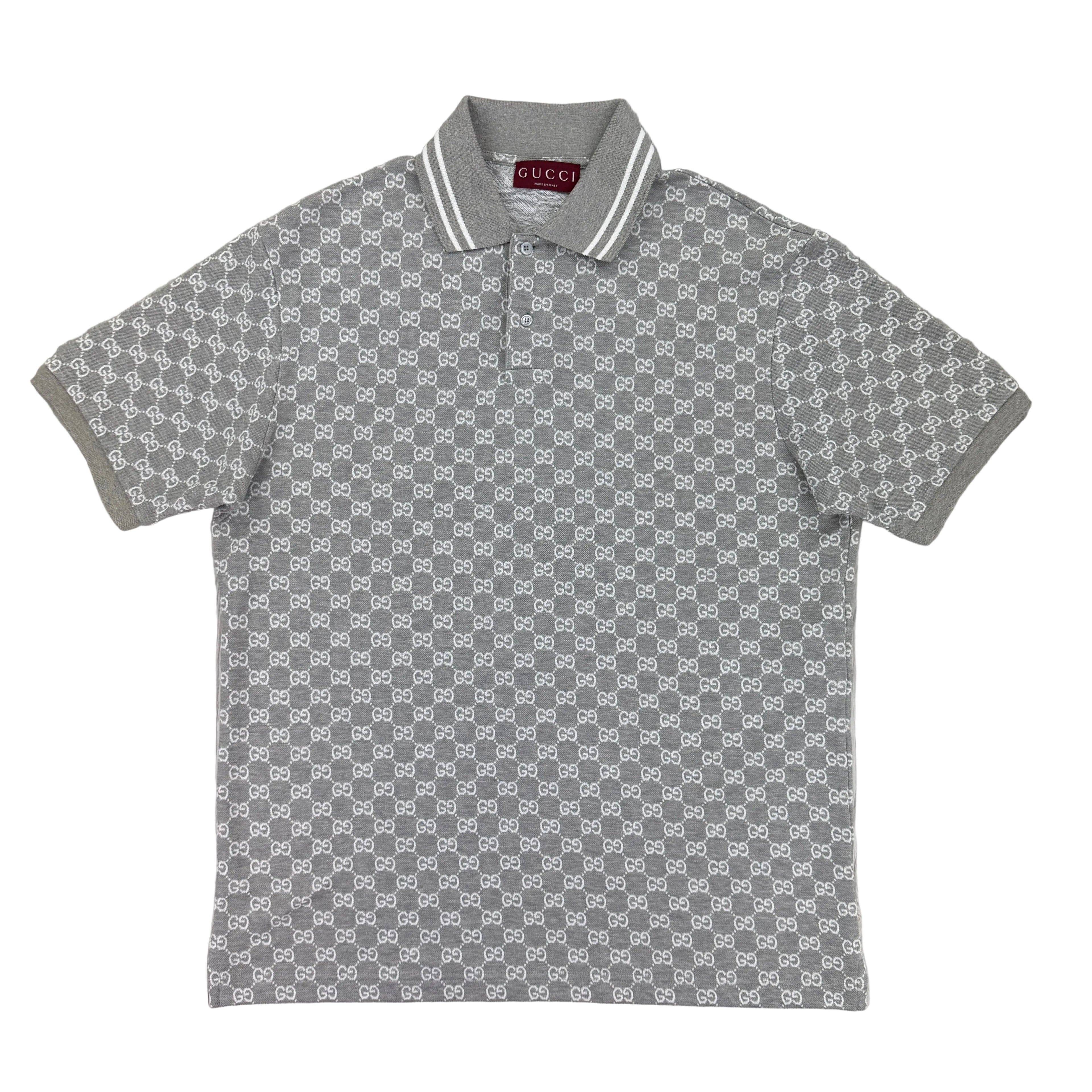 Gucci Men’s Grey & White GG Interlocking Polo Shirt - Medium (Fit Large)