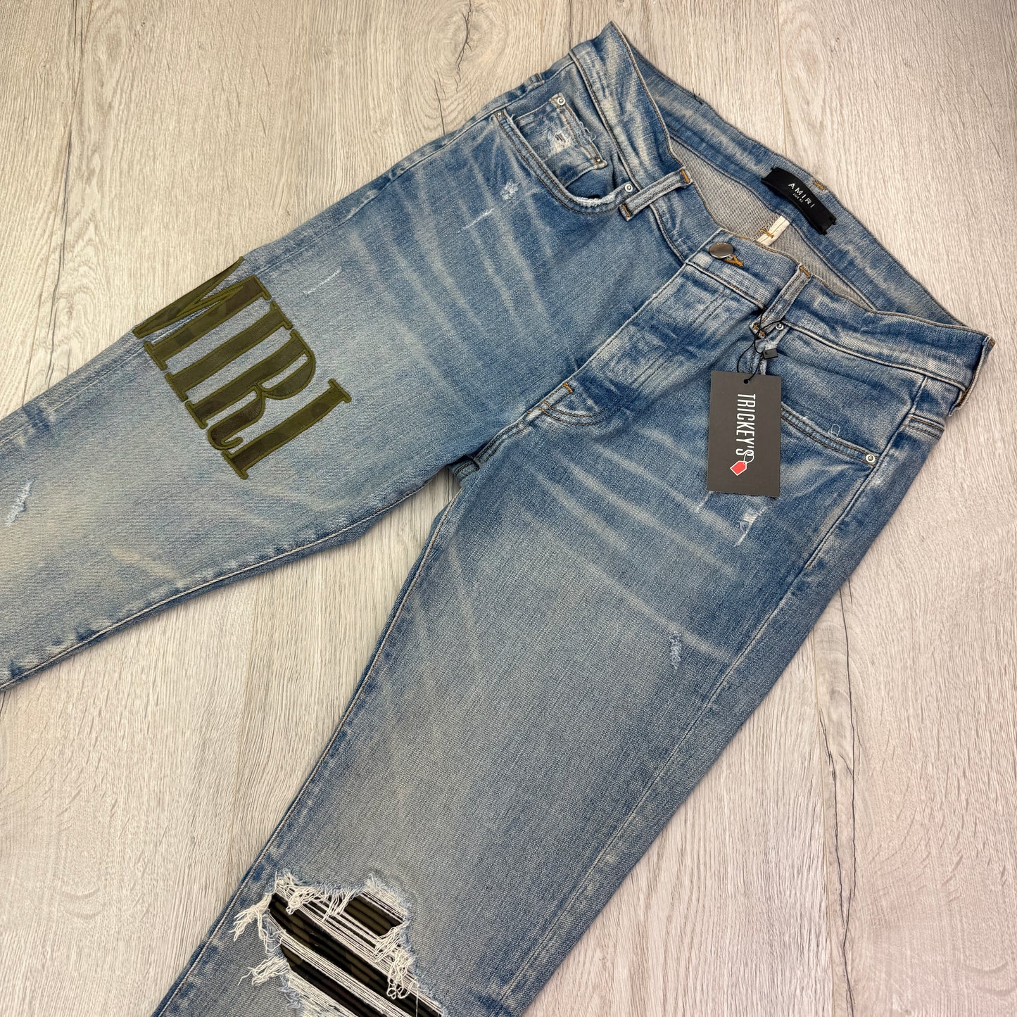 Amiri Men’s MX1 Distressed Camo Applique Logo Jeans - Uk 32