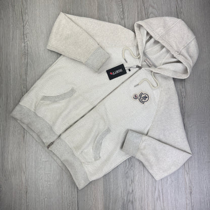 Moncler Men’s Double Badge Zip-up Light Grey Cotton & Shearing Hoodie - XL Slim