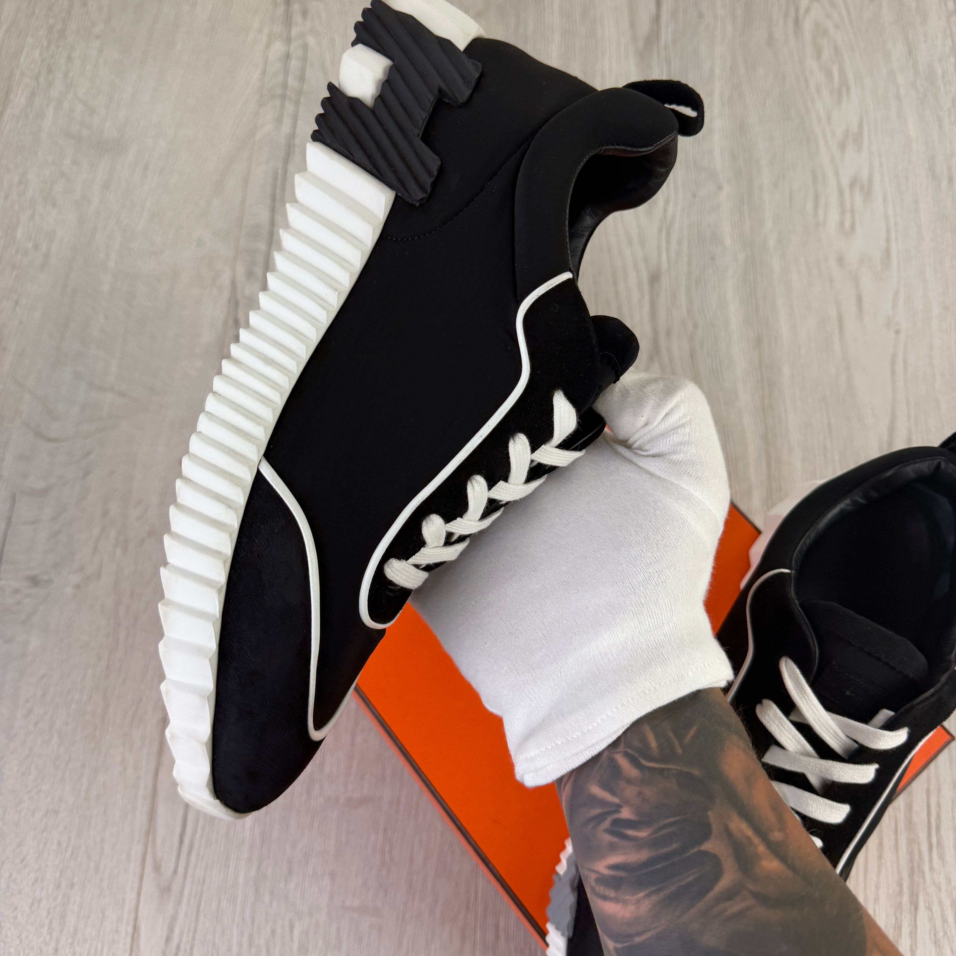 Hermes Men’s Black & White Bouncing Sneakers - 42 (Uk 8)