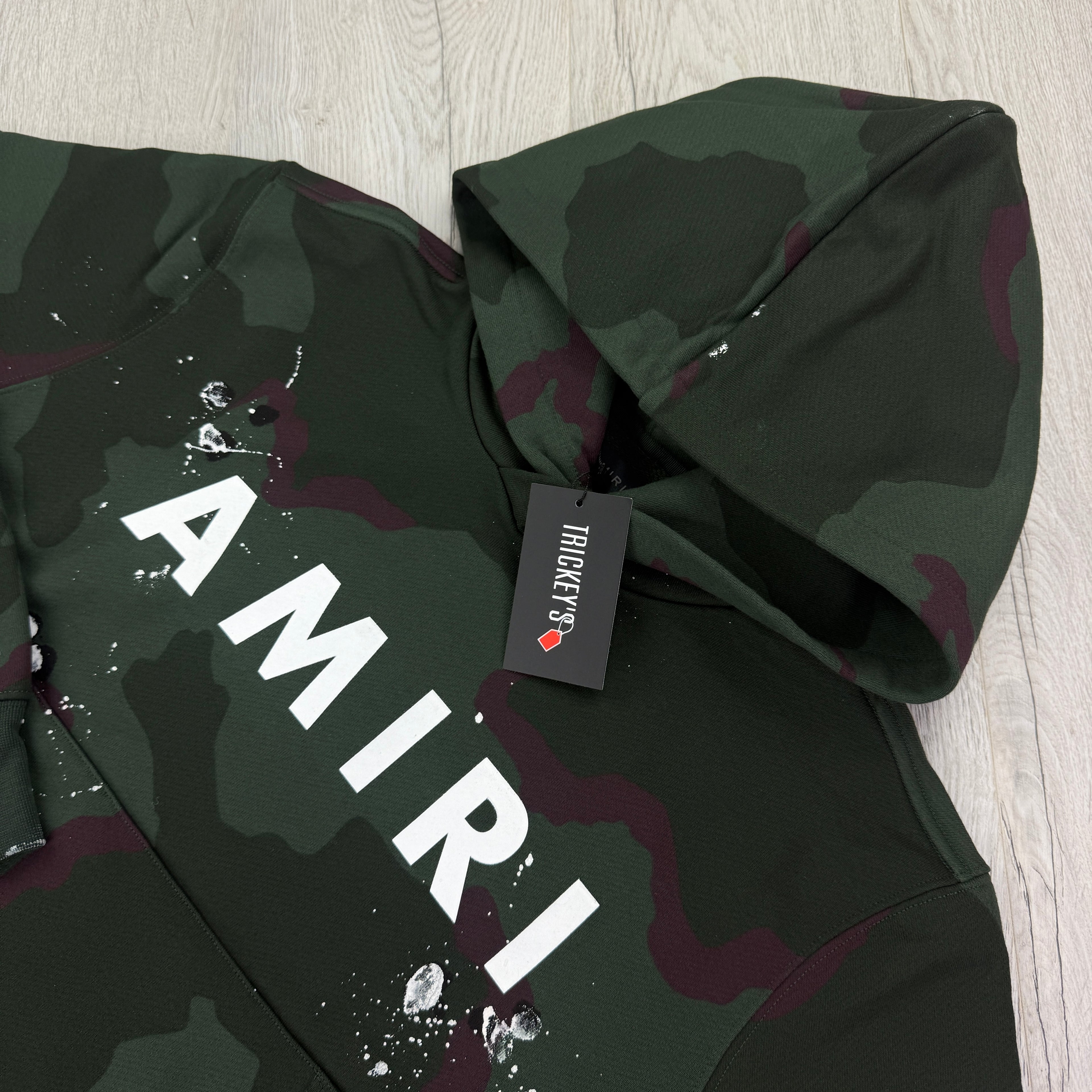 Amiri Men’s Green Camo Distressed Pullover Hoodie