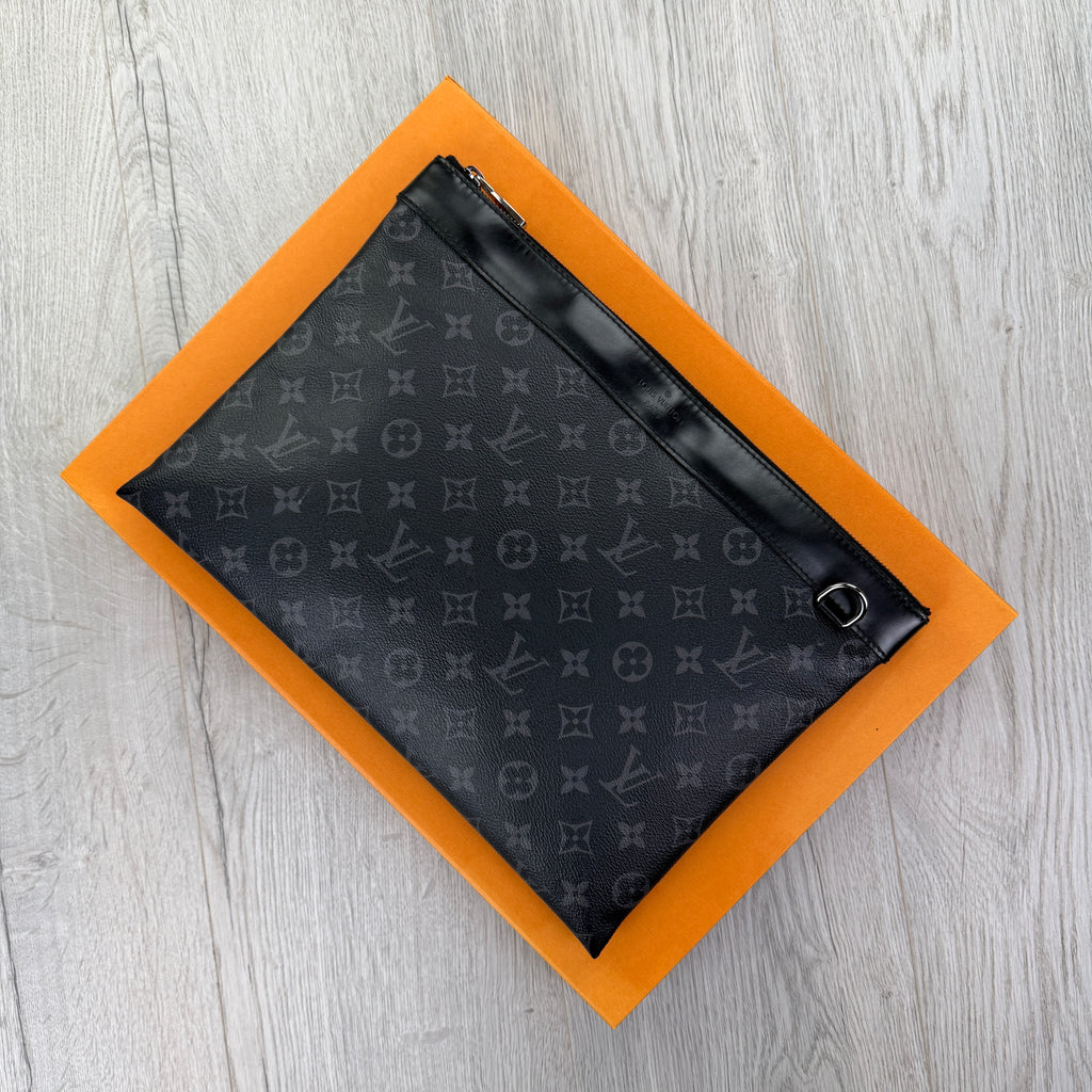Louis Vuitton Black Monogram Clutch / Small Laptop Case