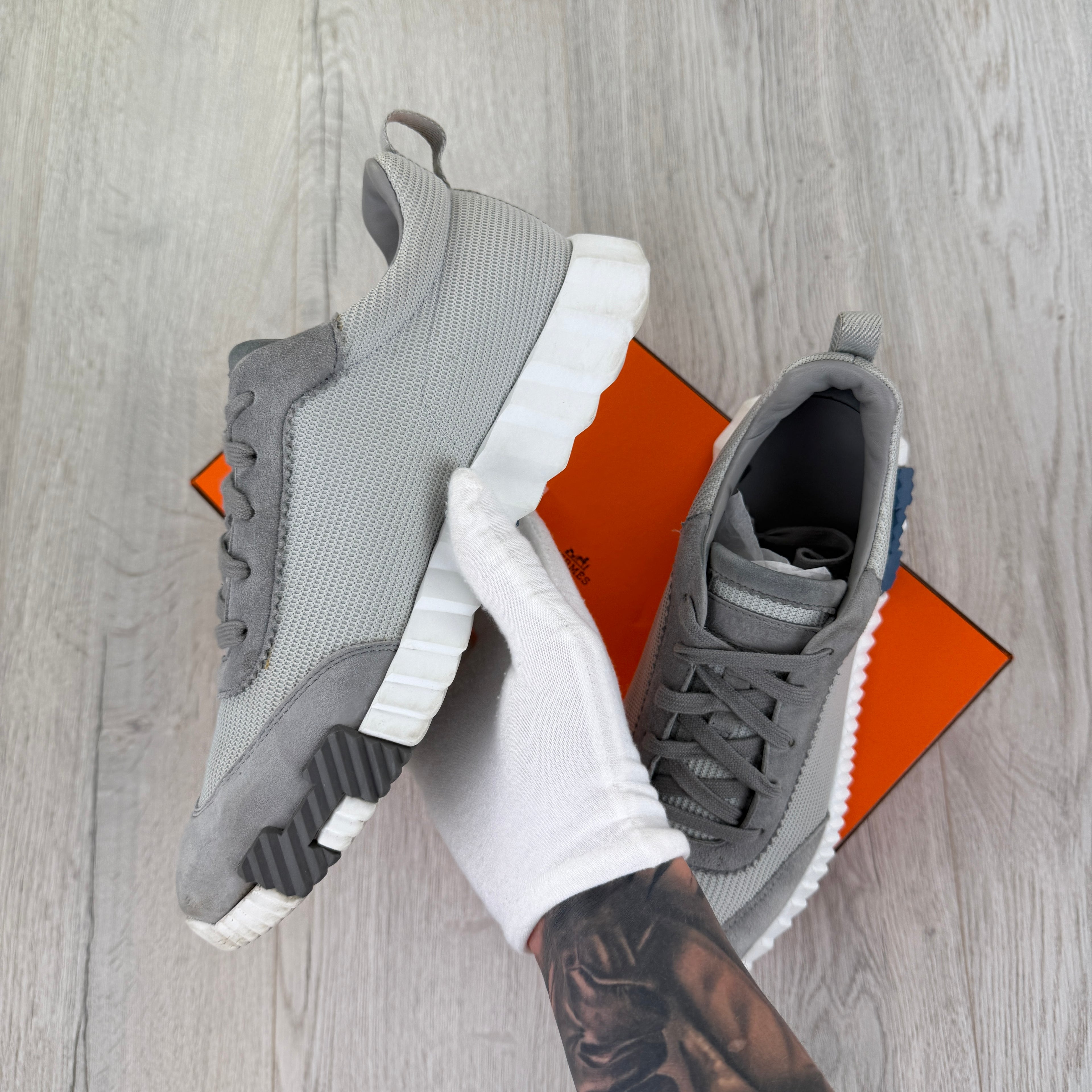 Hermes Men’s Grey Suede Bouncing Sneakers - Uk 8