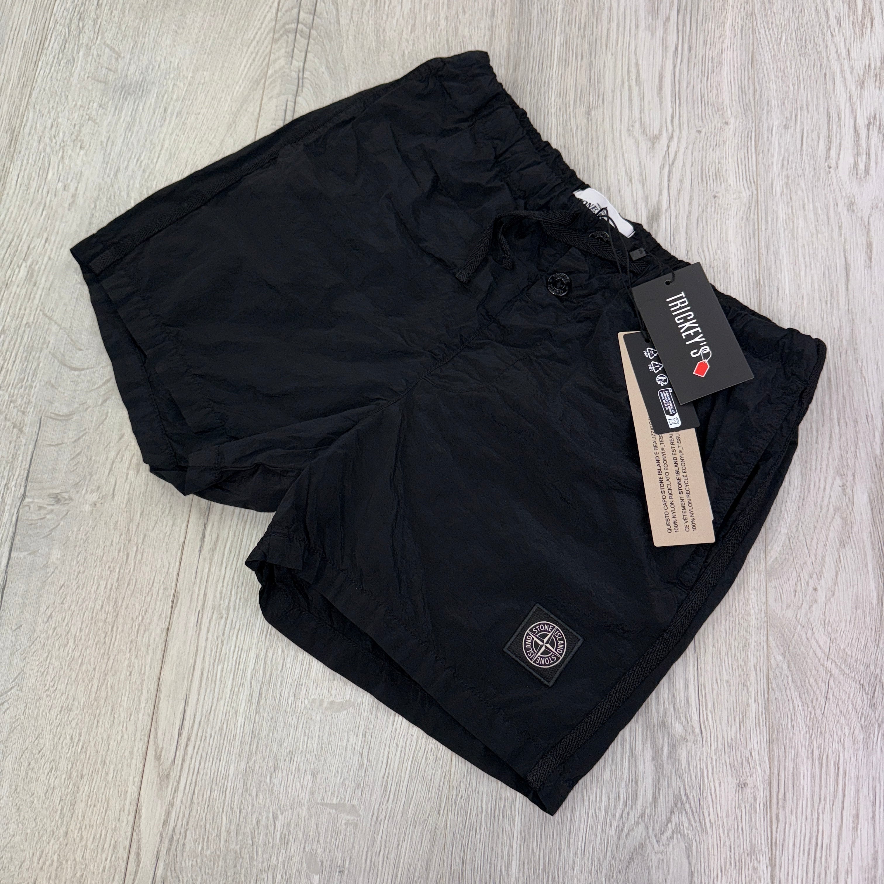 Stone Island Men’s Black Metal Nylon Swim Shorts