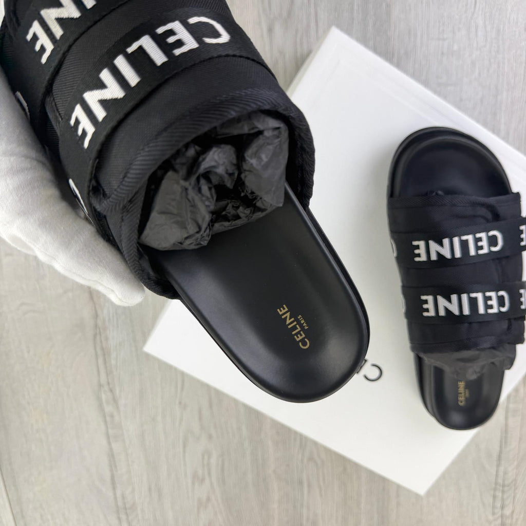 Celine Men’s Black Logo Sandals - Uk 11