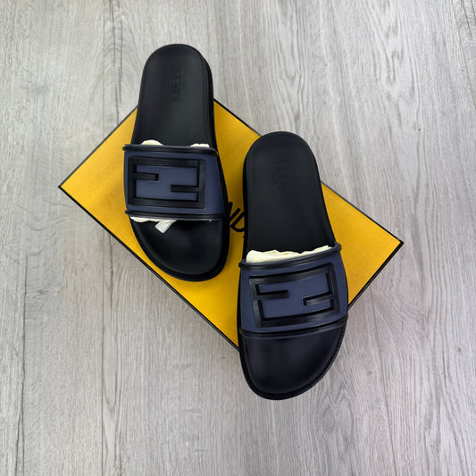 Fendi Men’s Medieval Blu FF Logo Sliders - Uk 10