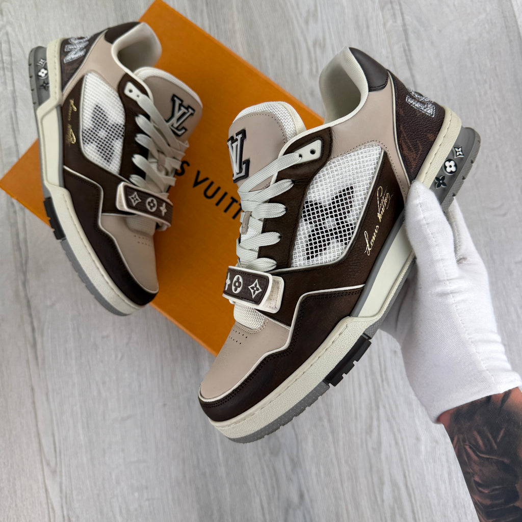 Louis Vuitton Men’s Moka Brown Monogram Flower Trainers - Uk 8 (Fit 8.5/9)