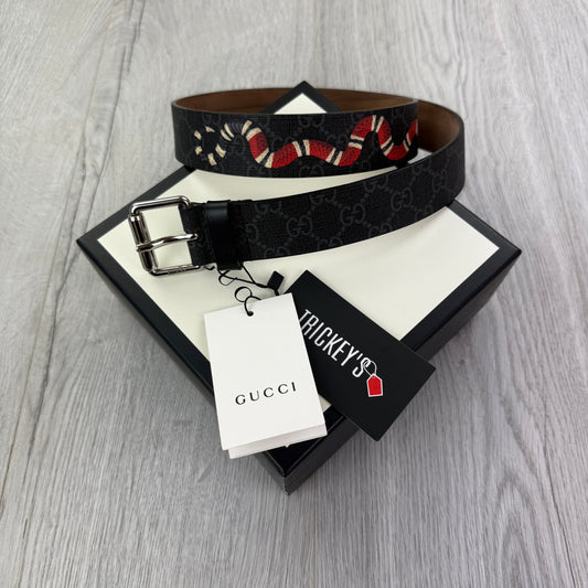 Gucci Men’s Black GG Supreme Kingsnake Belt - 90 (Uk 28-34)